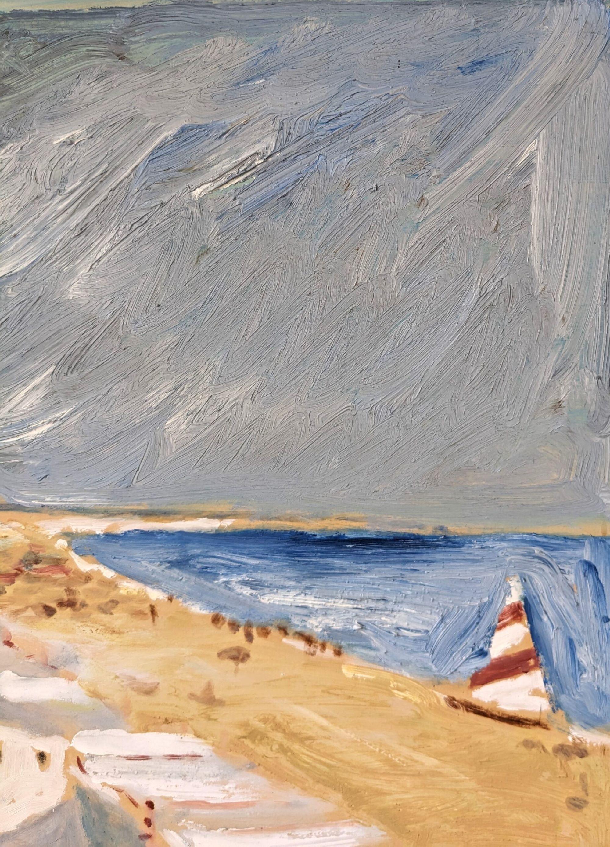 Pintura al óleo figurativa sueca de mediados de siglo enmarcada - De vacaciones 10