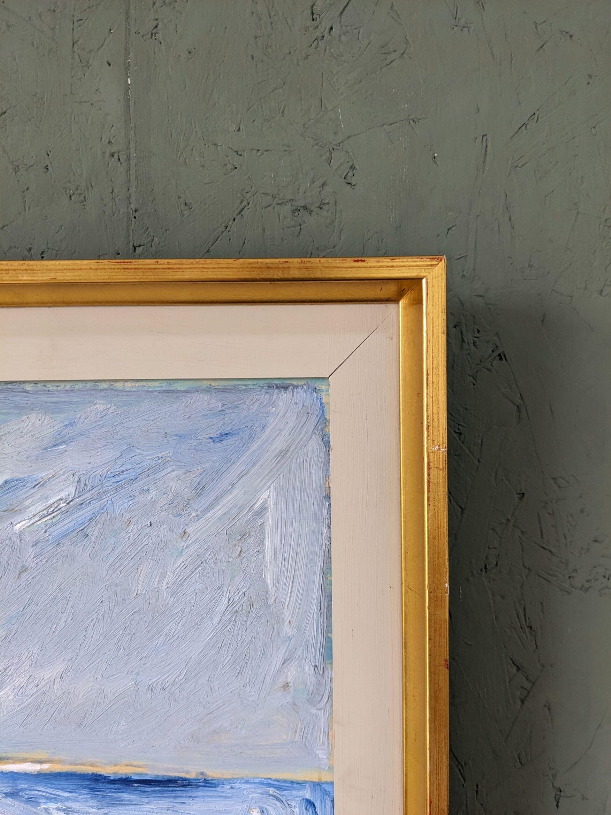 Pintura al óleo figurativa sueca de mediados de siglo enmarcada - De vacaciones 2