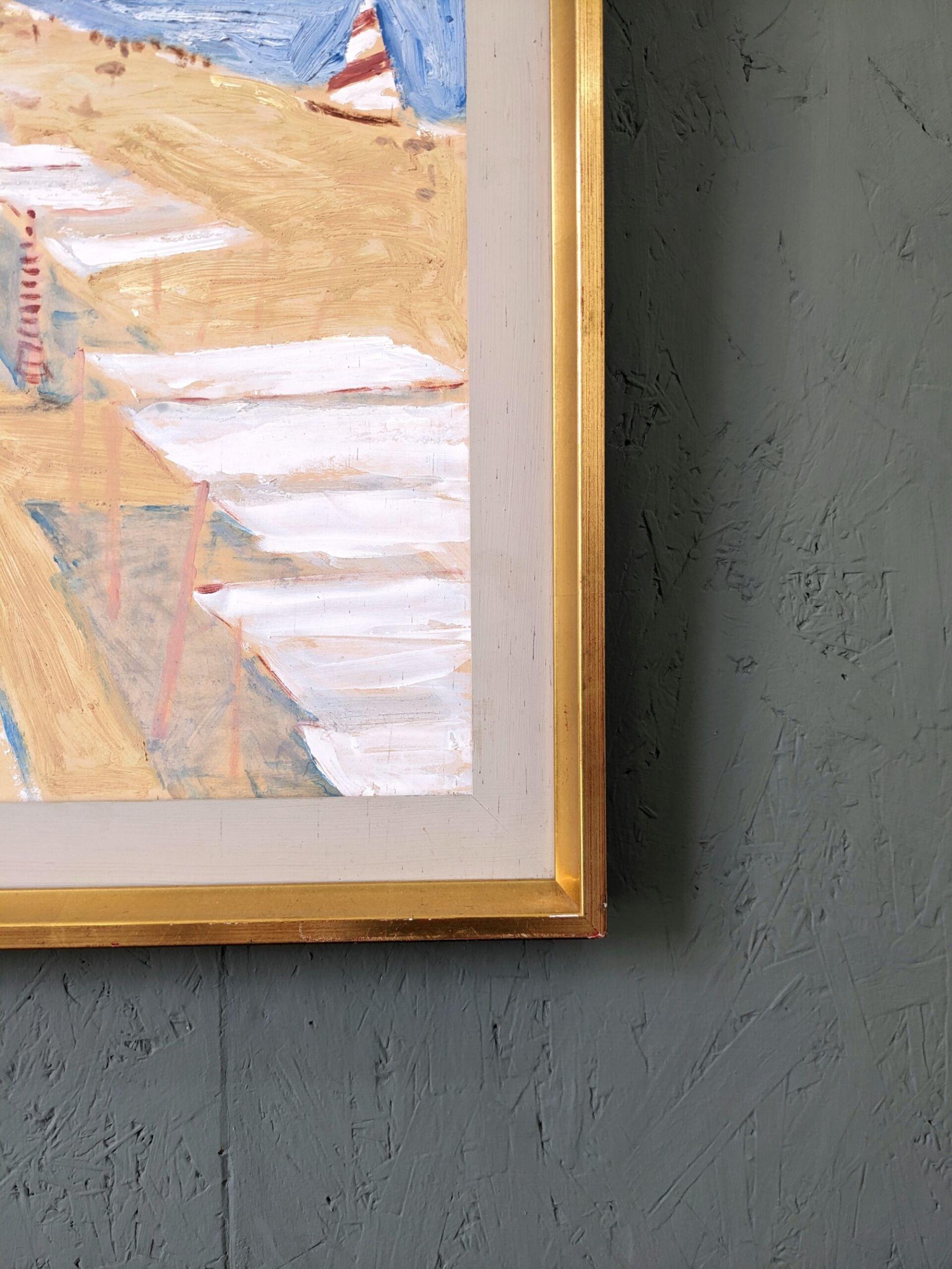 Pintura al óleo figurativa sueca de mediados de siglo enmarcada - De vacaciones 4