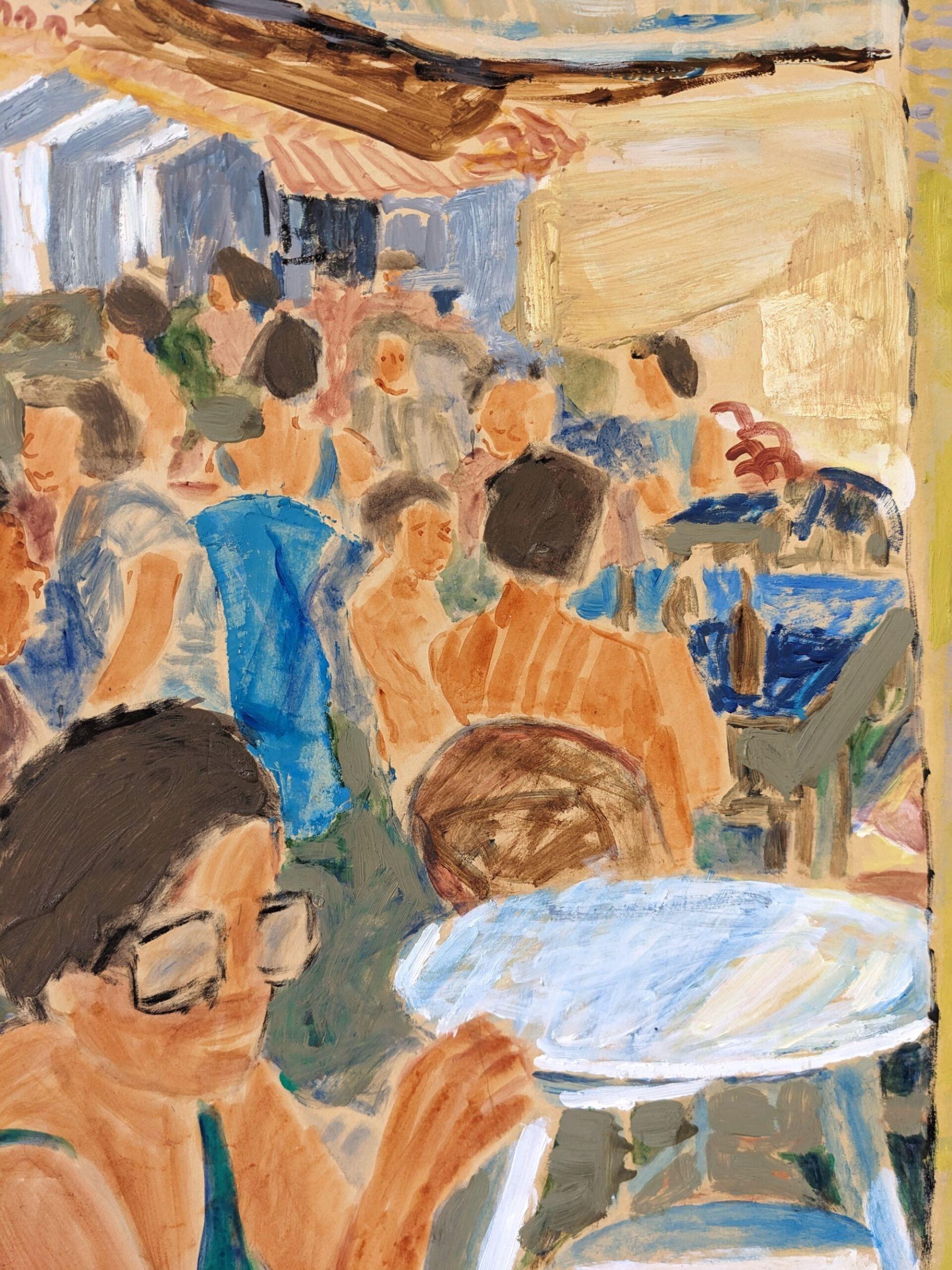 Pintura al óleo figurativa sueca de mediados de siglo enmarcada - De vacaciones 5