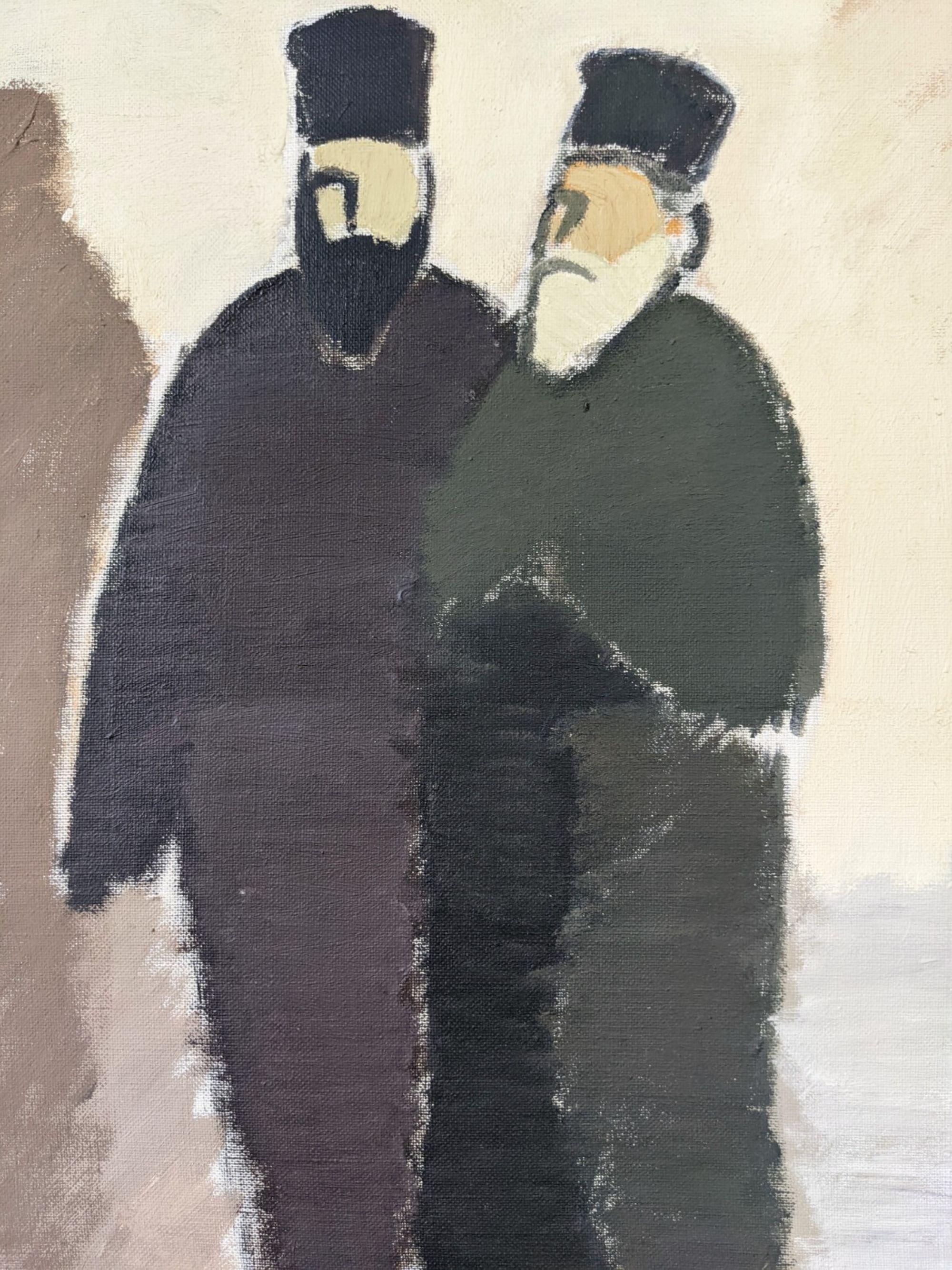 Vintage Mid-Century Modern Swedish Figurative Framed Oil Painting - The Priests For Sale 1