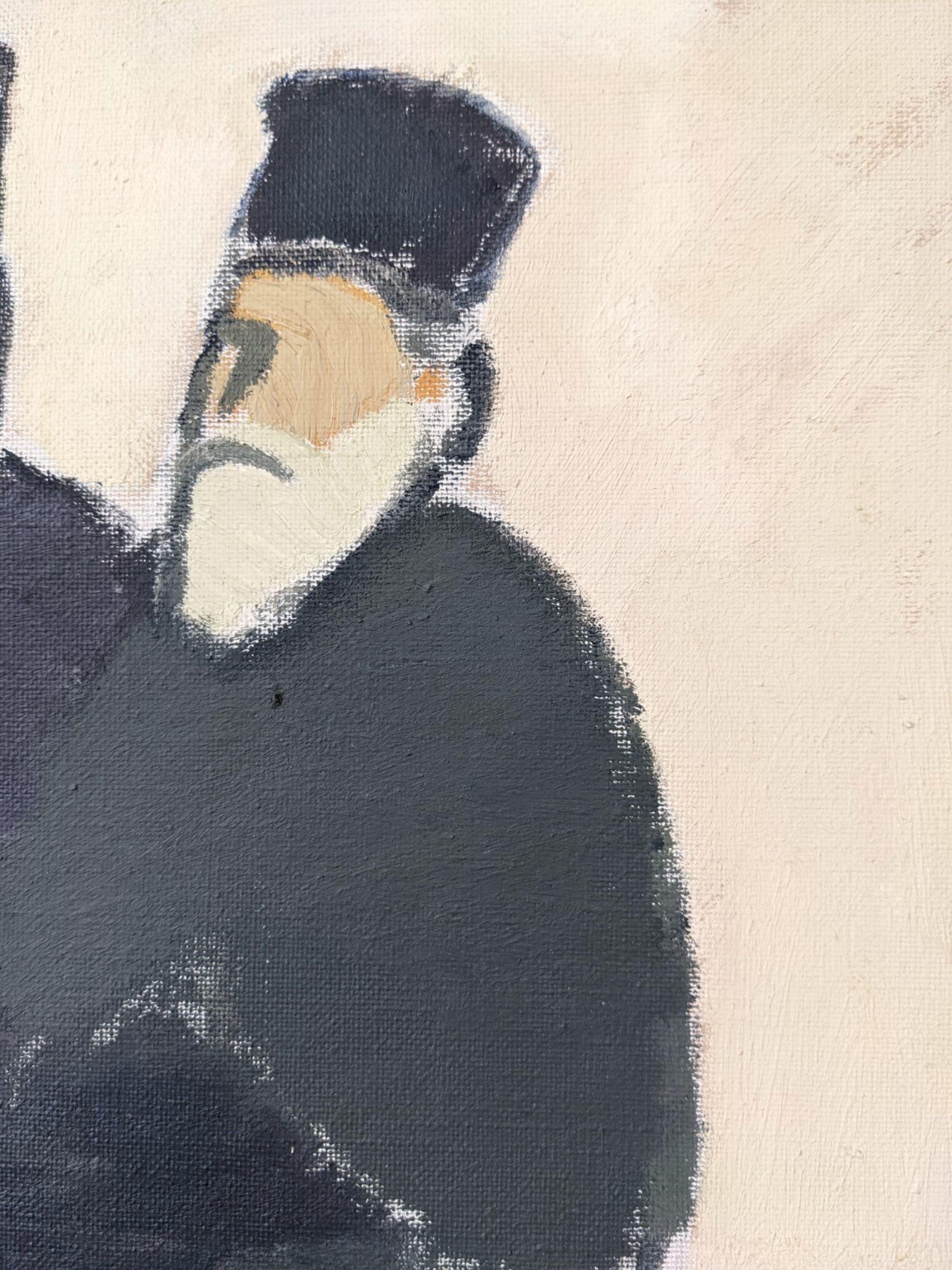 Schwedisches figuratives gerahmtes Vintage-Ölgemälde, Mid-Century Modern (Schwarz), Figurative Painting, von Unknown