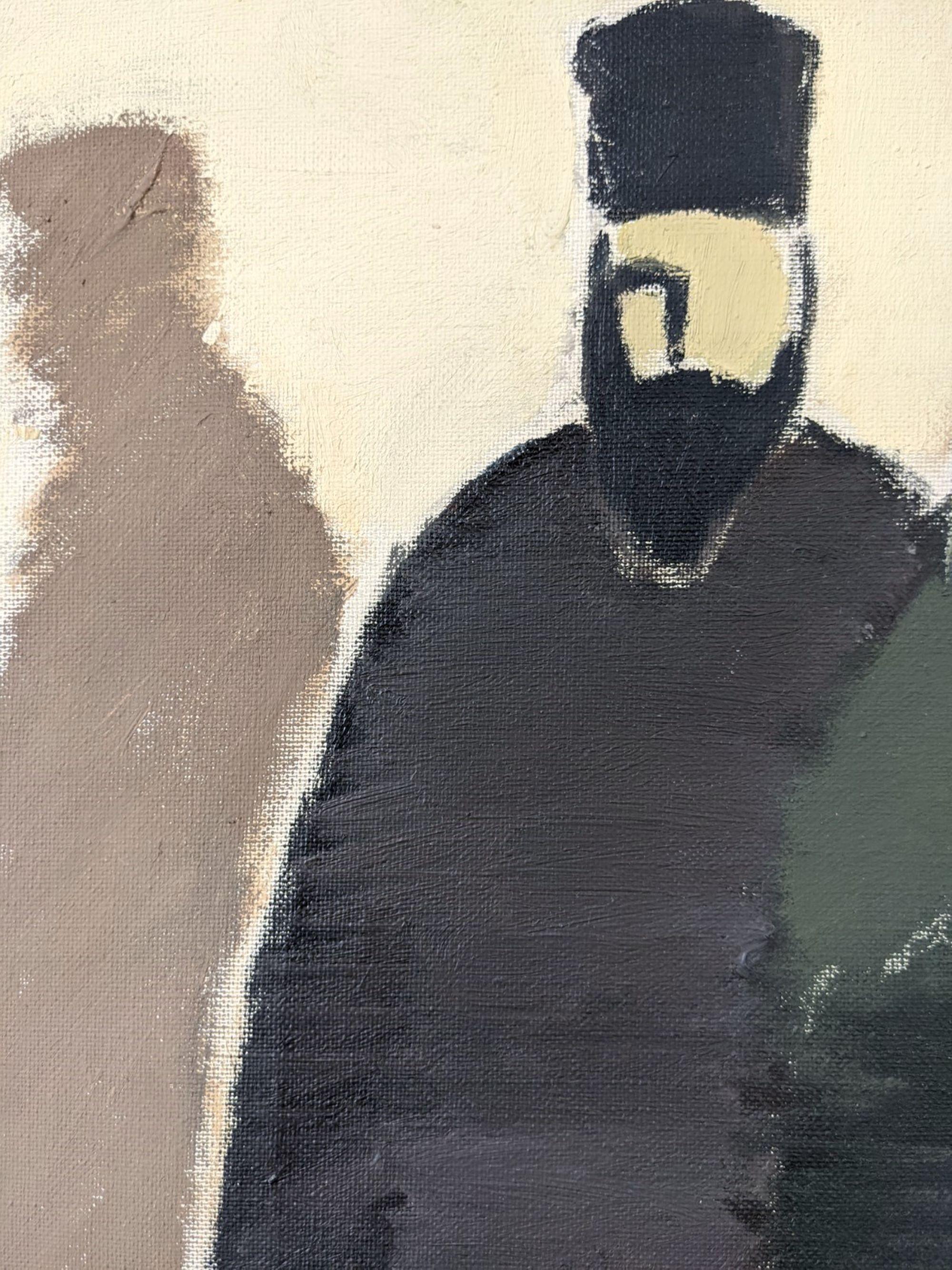 DIE PRIESTER
Größe: 60 x 48 cm (einschließlich Rahmen)
Öl auf Leinwand

Ein brillant gemaltes figuratives Porträt von 2 Priestern aus der Mitte des Jahrhunderts, ausgeführt in Öl auf Leinwand.

Mit einer zurückhaltenden und gedämpften Farbpalette