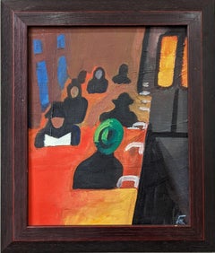 Vintage Mid-Century Modern Swedish Figurative Framed Oil Painting - Train Ride