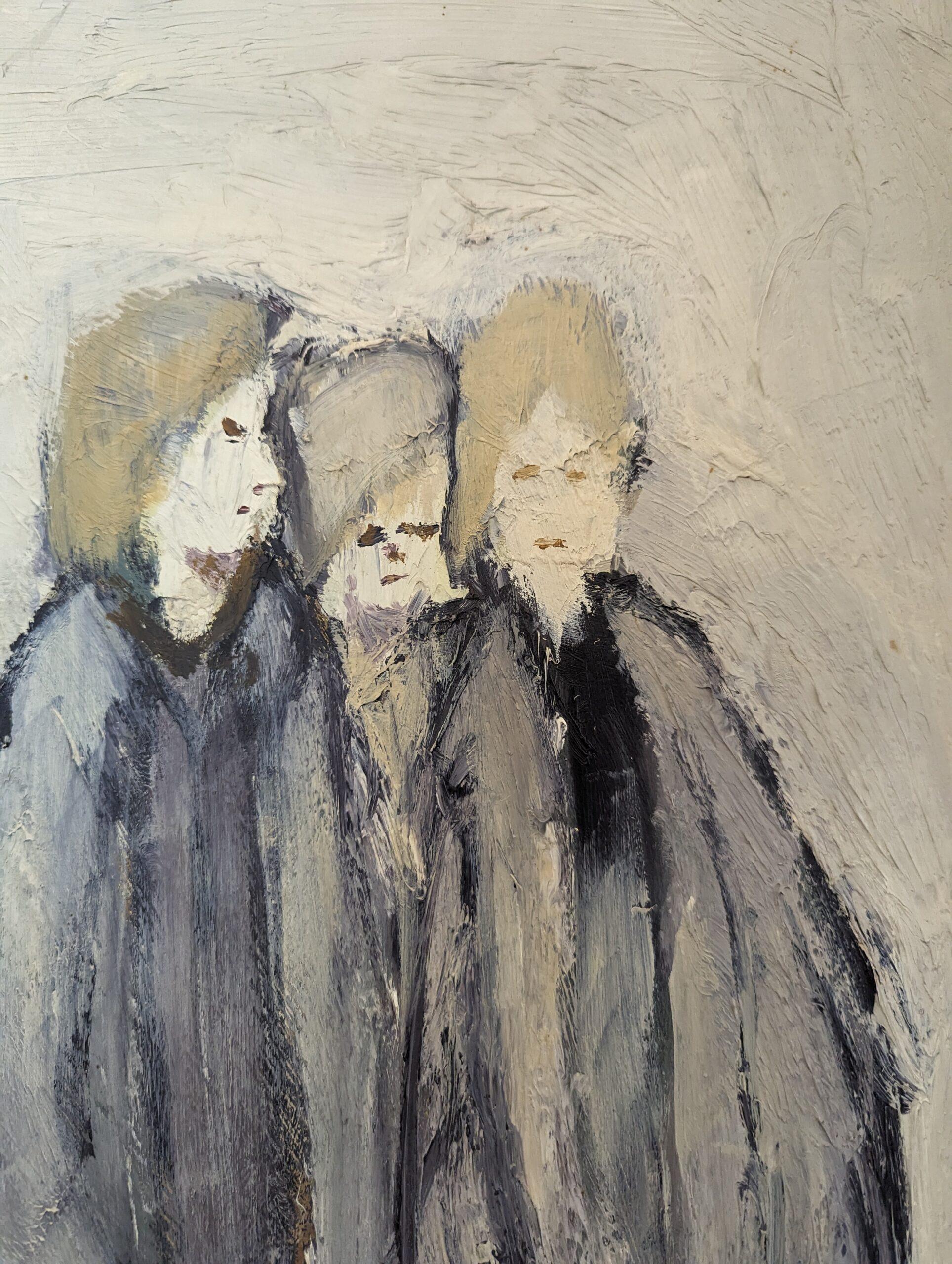 Vintage Mid-Century Modern Swedish Figurative Oil Painting - Bunch of Friends 9