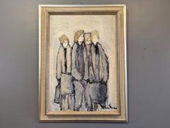 Vintage Mid-Century Modern Swedish Figurative Oil Painting - Bunch of Friends
