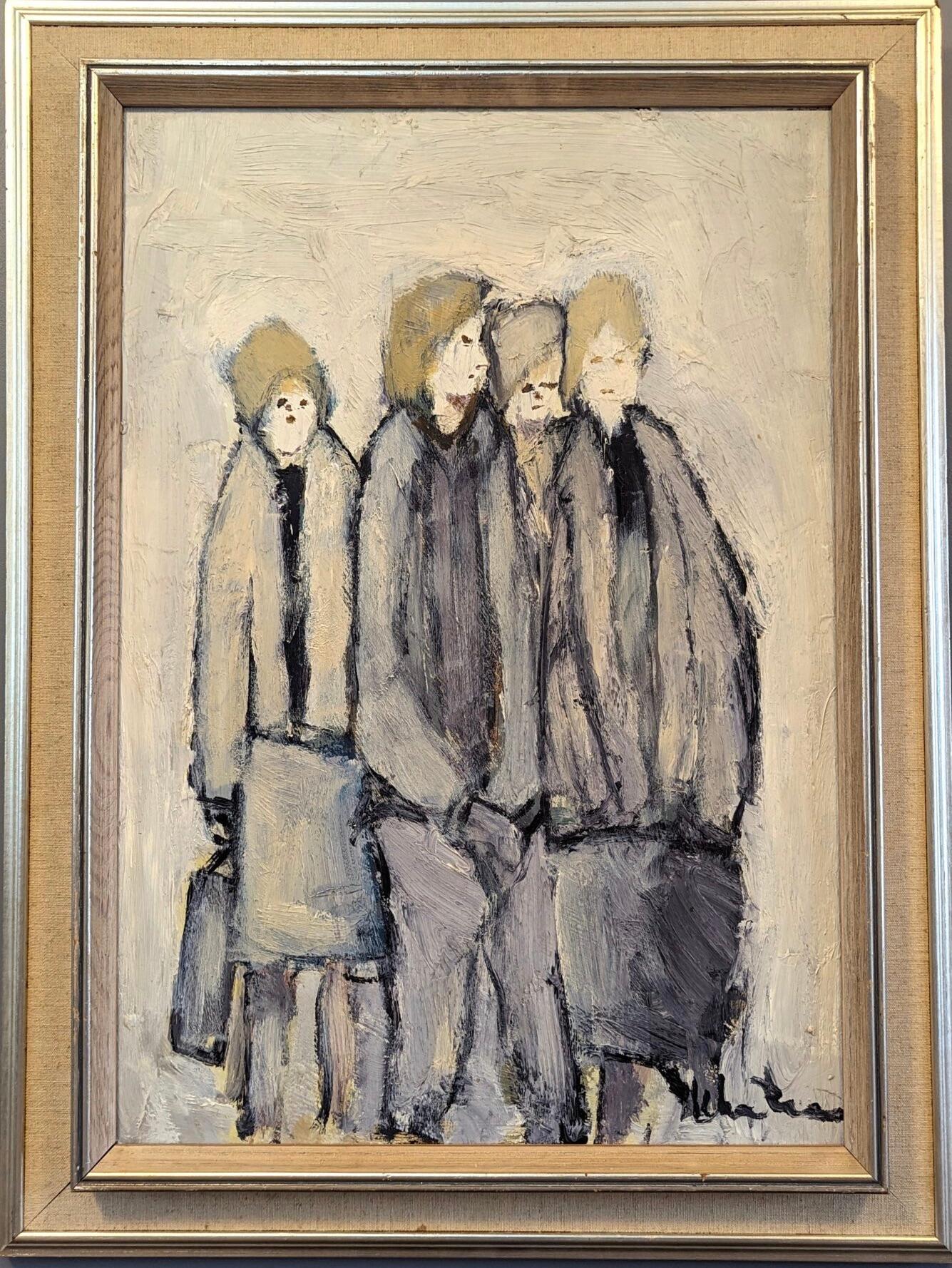 Unknown Figurative Painting - Vintage Mid-Century Modern Swedish Figurative Oil Painting - Bunch of Friends
