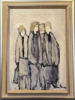 Vintage Mid-Century Modern Swedish Figurative Oil Painting - Bunch of Friends