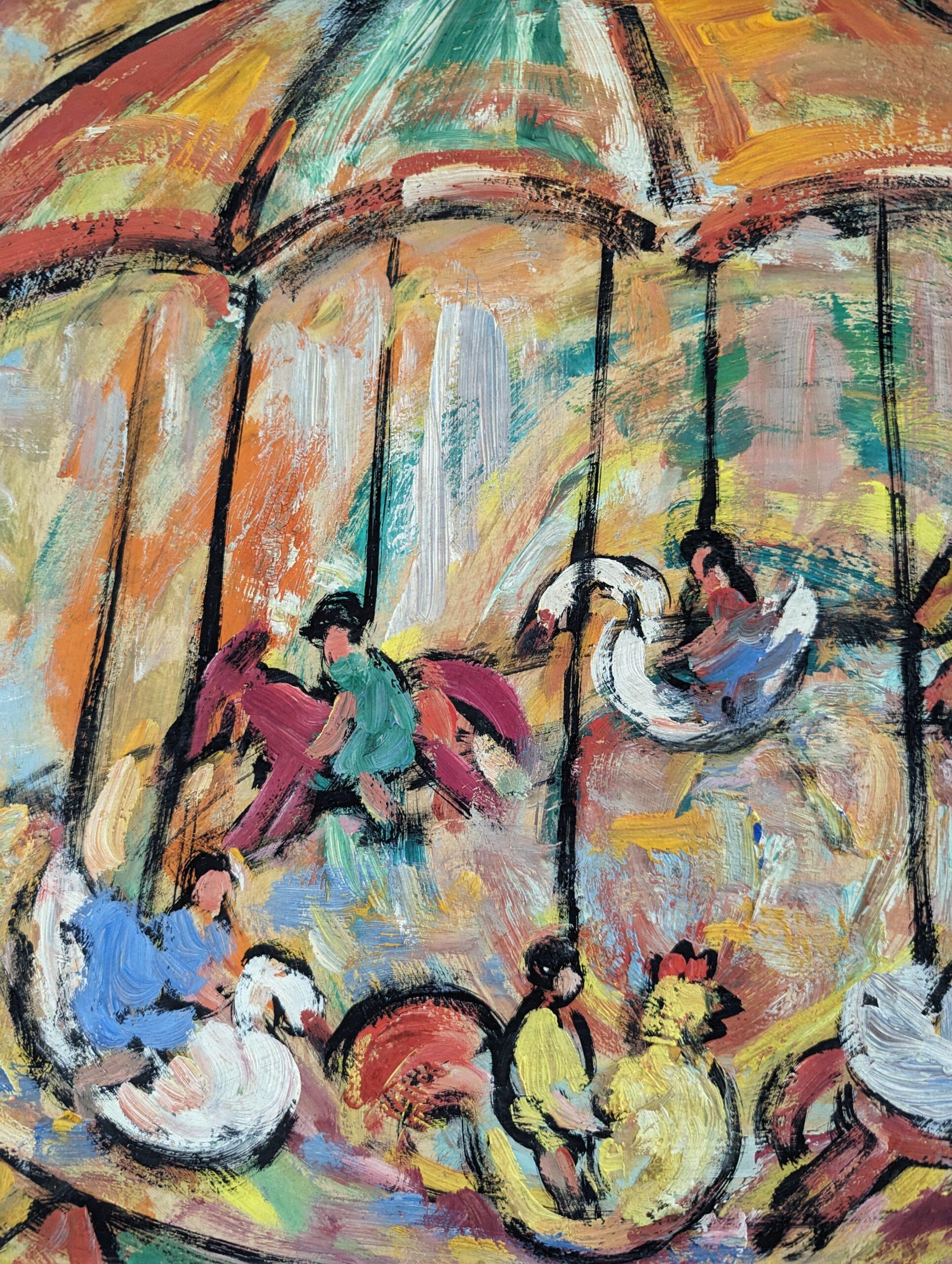 Pittura ad olio figurativa svedese d'epoca della metà del secolo scorso - Carosello Joy 7