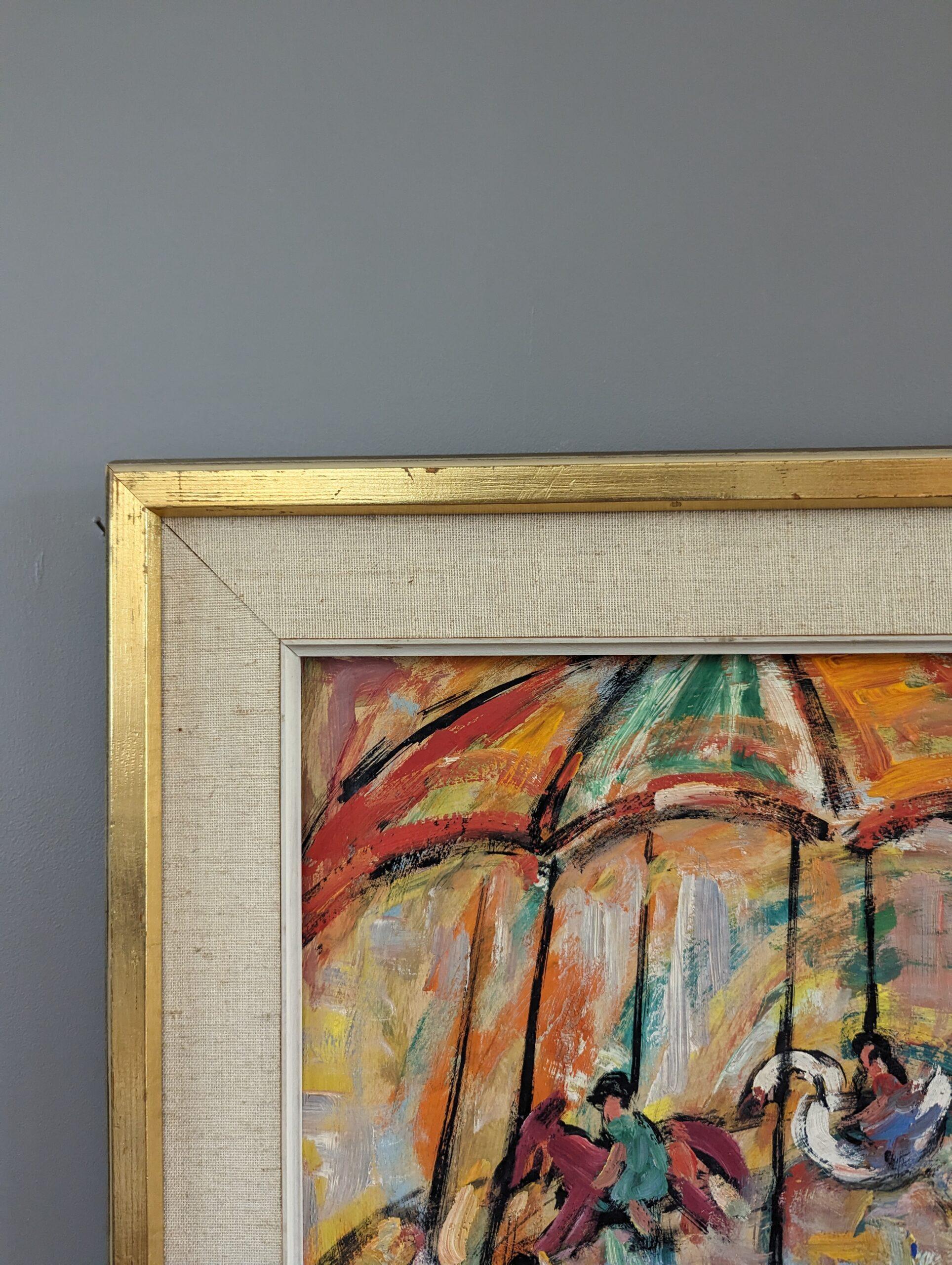 Pittura ad olio figurativa svedese d'epoca della metà del secolo scorso - Carosello Joy 2