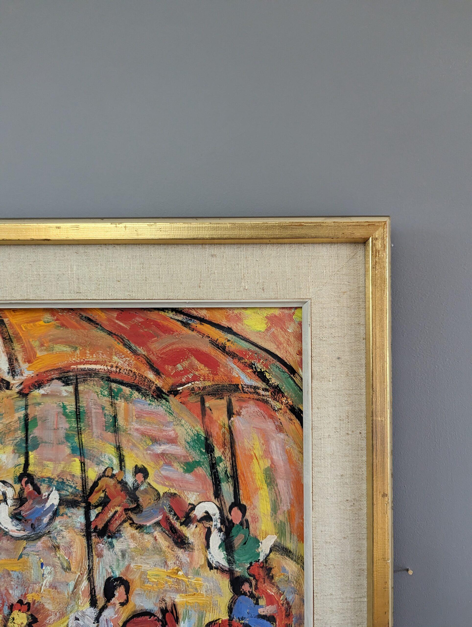 Pittura ad olio figurativa svedese d'epoca della metà del secolo scorso - Carosello Joy 3