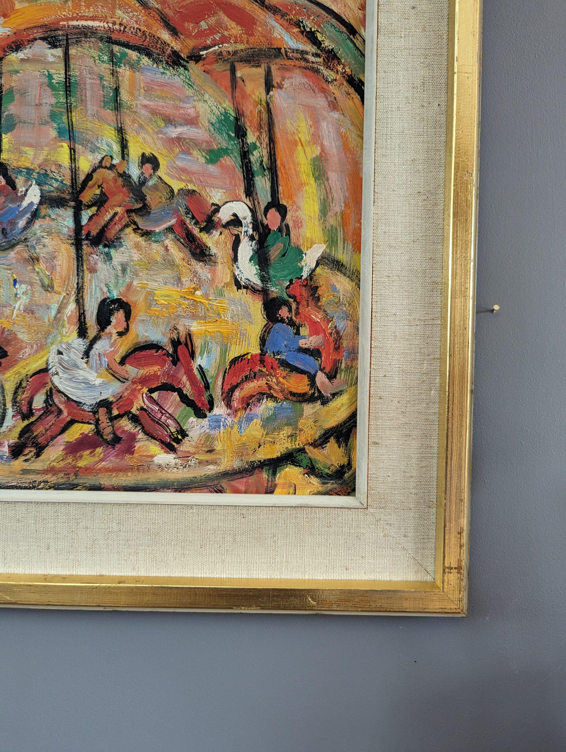 Pittura ad olio figurativa svedese d'epoca della metà del secolo scorso - Carosello Joy 4