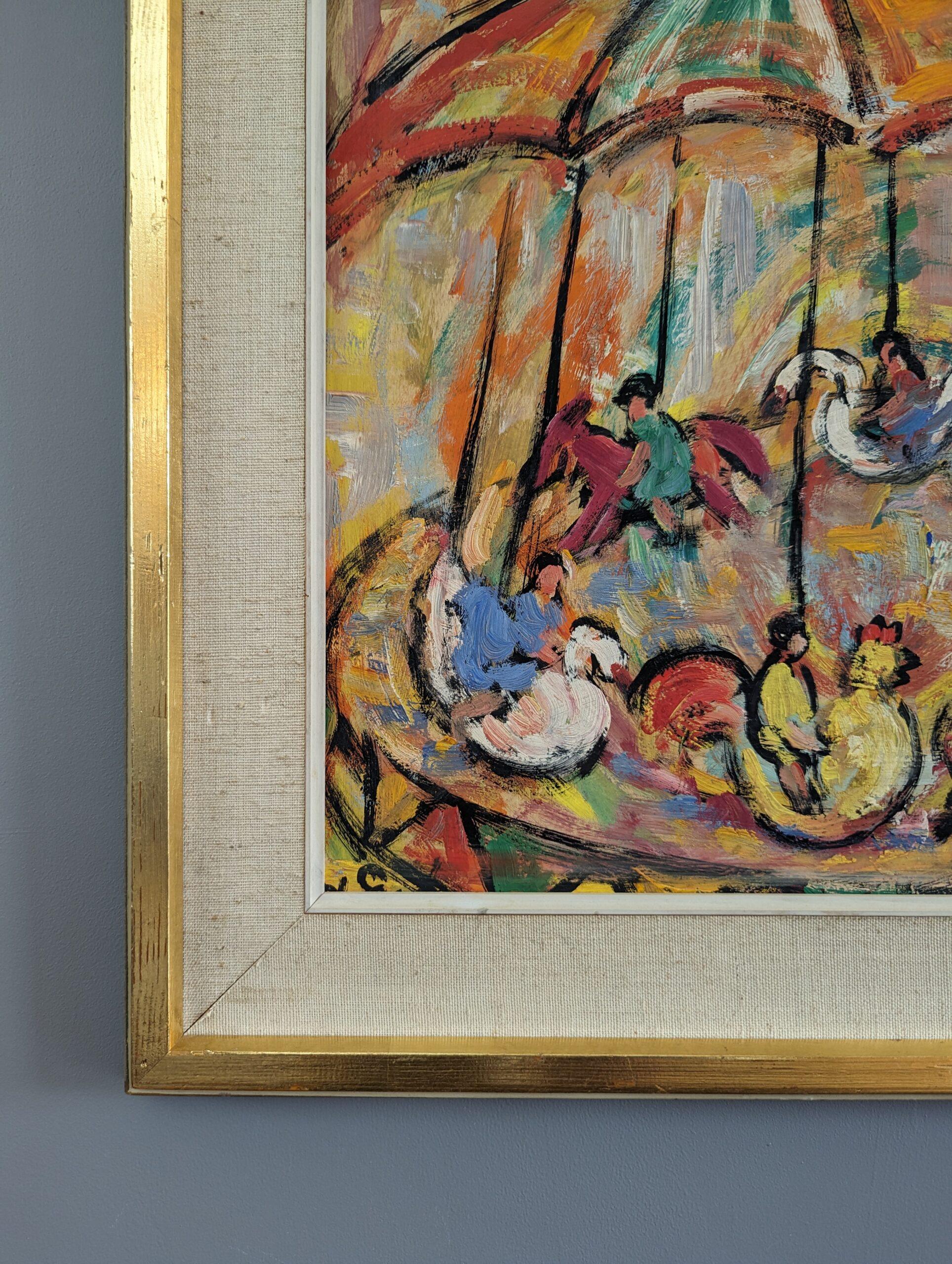 Pittura ad olio figurativa svedese d'epoca della metà del secolo scorso - Carosello Joy 5