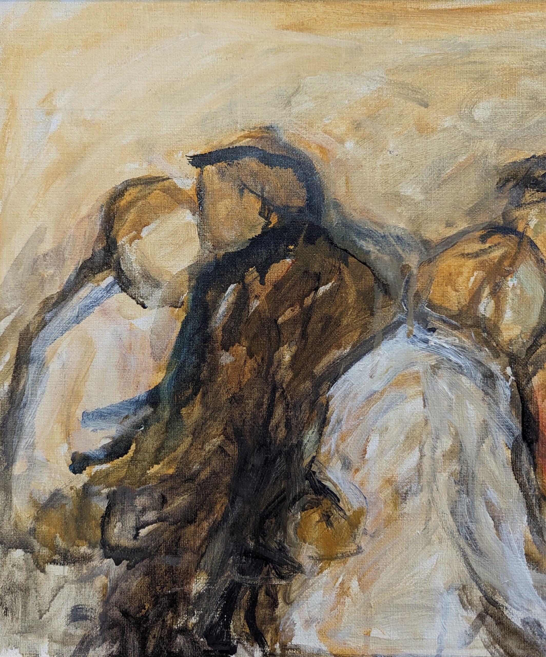 Pintura al óleo figurativa sueca vintage de mediados de siglo - Danza 6