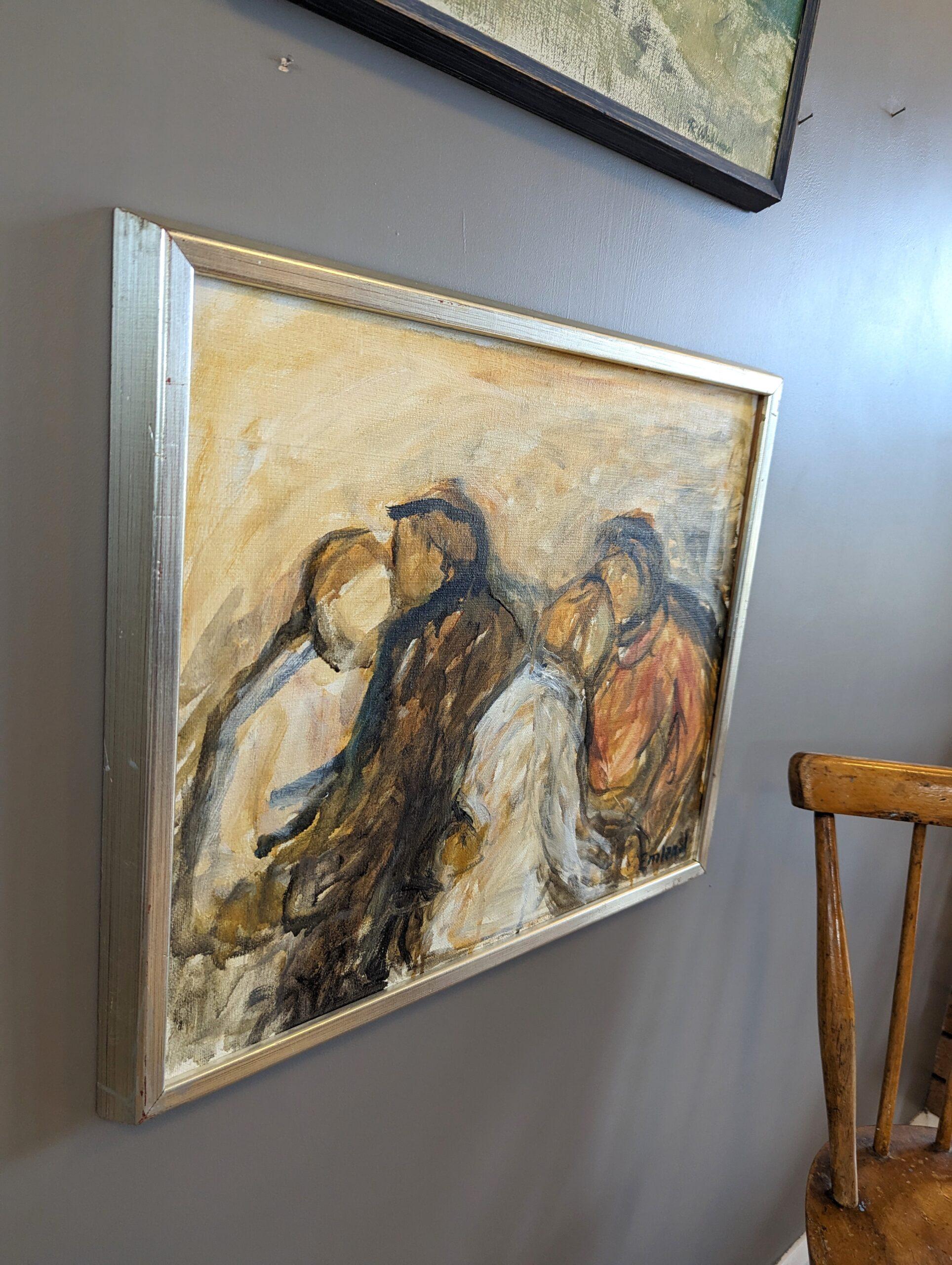 Vintage Mid-Century Modern Swedish Figurative Oil Painting - Dance For Sale 1