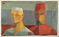 Peinture à l'huile suédoise moderne du milieu du siècle dernier - Figuratif suédois avec chapeaux