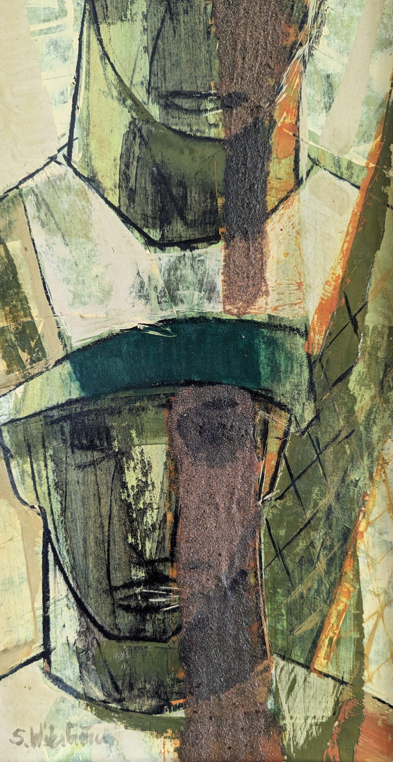 Peinture à l'huile suédoise vintage, moderne du milieu du siècle dernier - Figures avec chapeaux 5