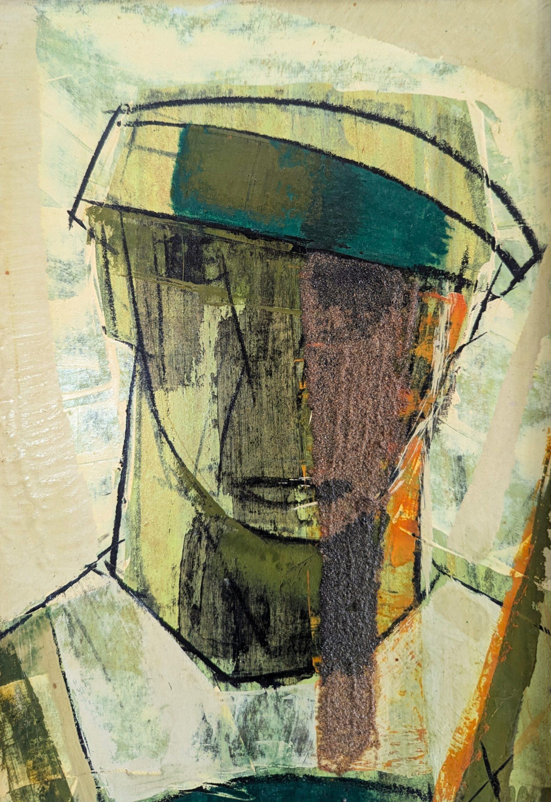 Peinture à l'huile suédoise vintage, moderne du milieu du siècle dernier - Figures avec chapeaux 4