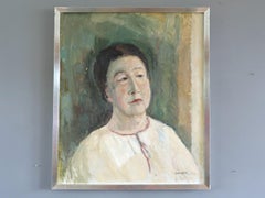 Vintage Mid Century Modern Swedish Figurative Portrait Oil Painting - Agnes