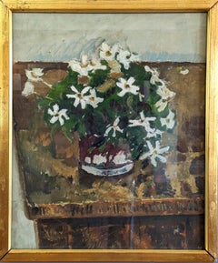 Vintage Mid-Century Modern Swedish Floral Still Life Oil Painting - Flower Vase