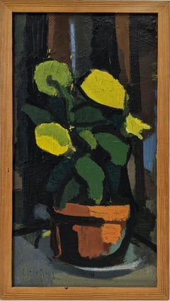 Vintage Mid-Century Modern Swedish Floral Still Life "Yellow Flowers" Framed Oil
