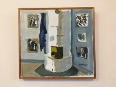 Vintage Mid-Century Modern Swedish Framed Interior Oil Painting - The Stove
