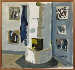 Retro Mid-Century Modern Swedish Framed Interior Oil Painting - The Stove