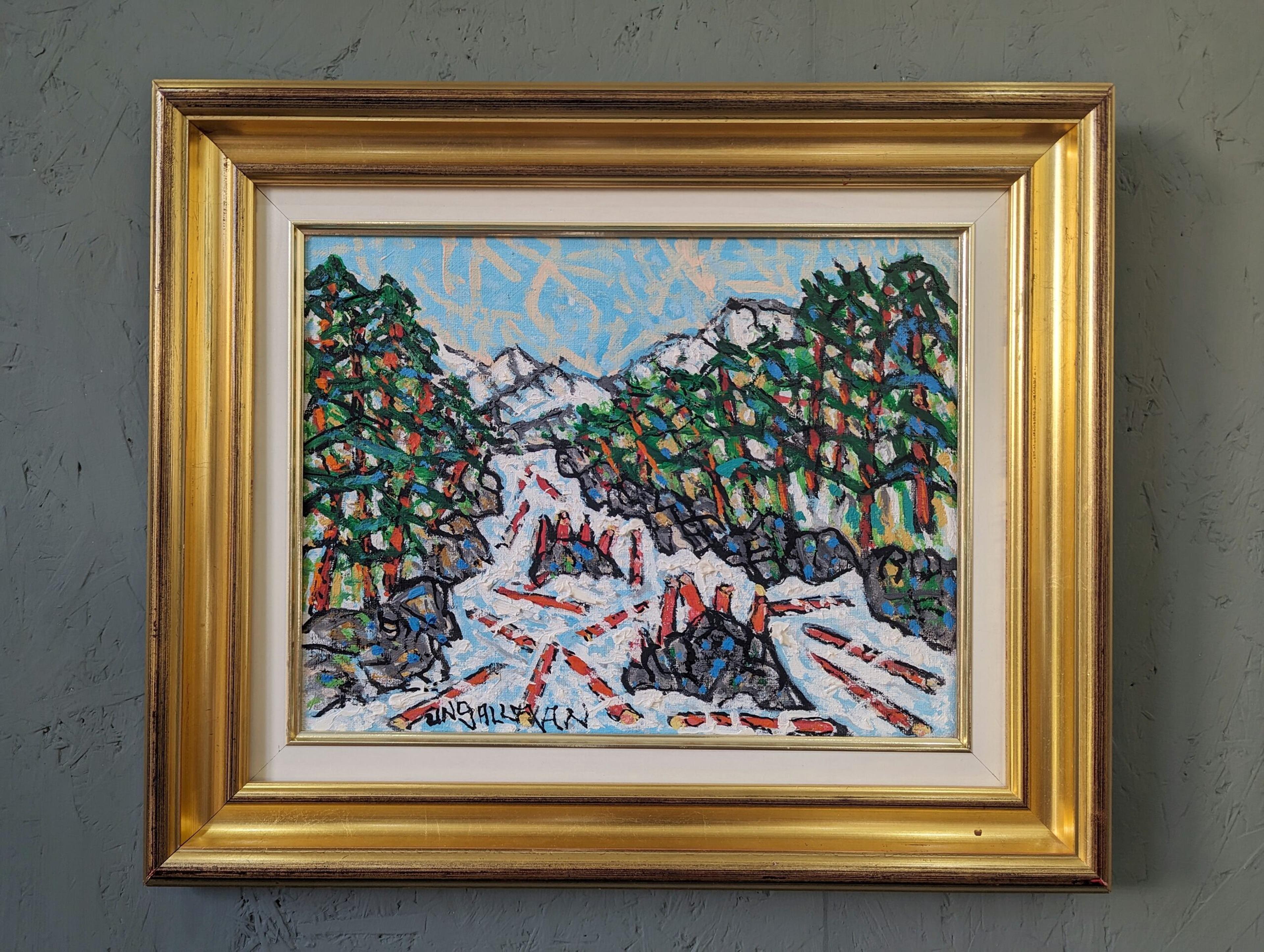 LIVELY WINTER
Size: 41.5 x 49.5 cm (including frame)
Oil on Canvas

A lively and expressive winter landscape composition, executed in oil onto canvas by Swedish artist Uno Vallman (1913-2004), whose works are included in the Swedish National Museum