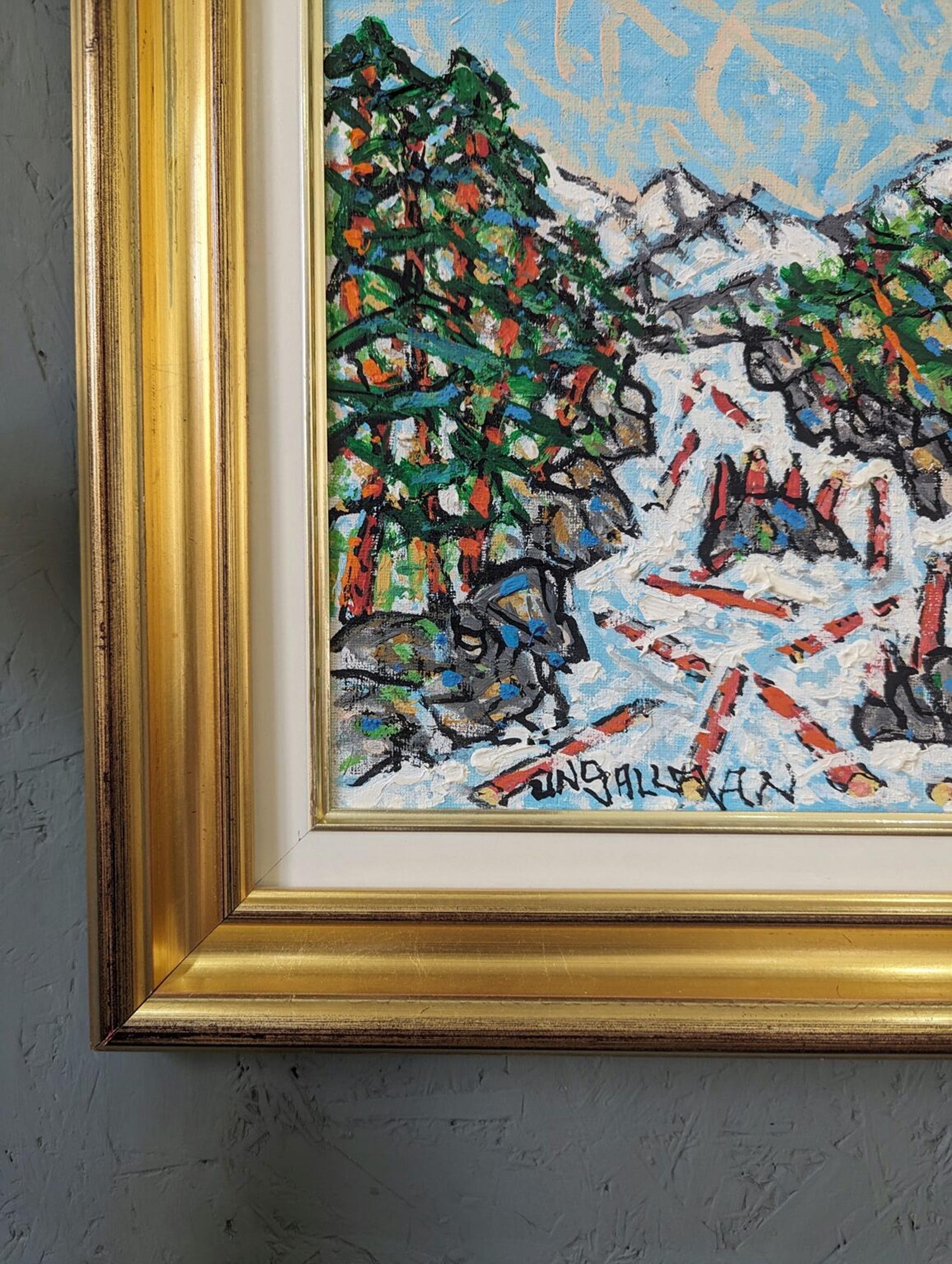 Vintage Mid-Century Modern Swedish Framed Landscape Oil Painting - Lively Winter 7