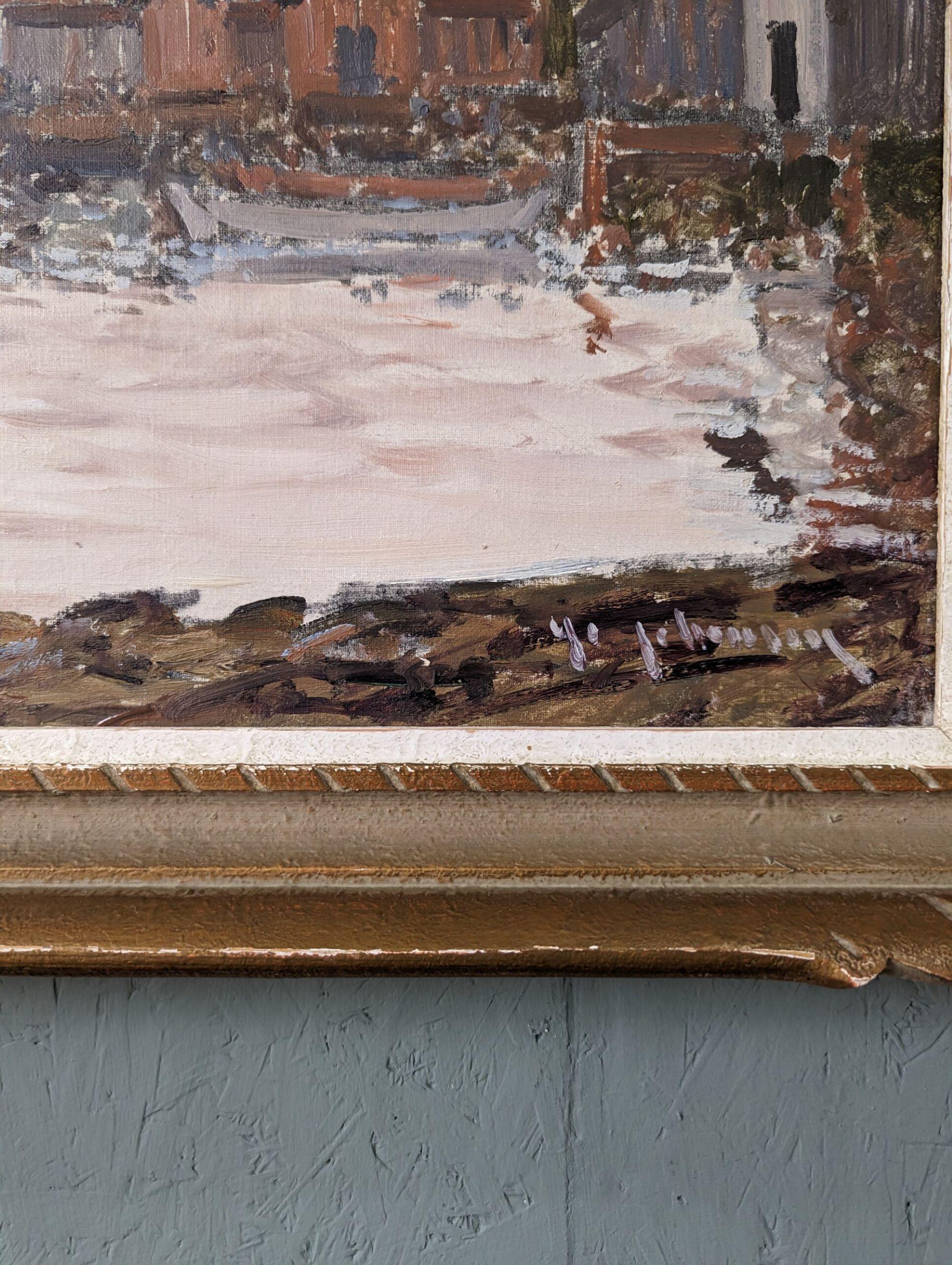 Vintage Mid-Century Modern Swedish Framed Oil Painting - Coastal Sunset For Sale 12