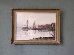 Vintage Mid-Century Modern Swedish Framed Oil Painting - Coastal Sunset
