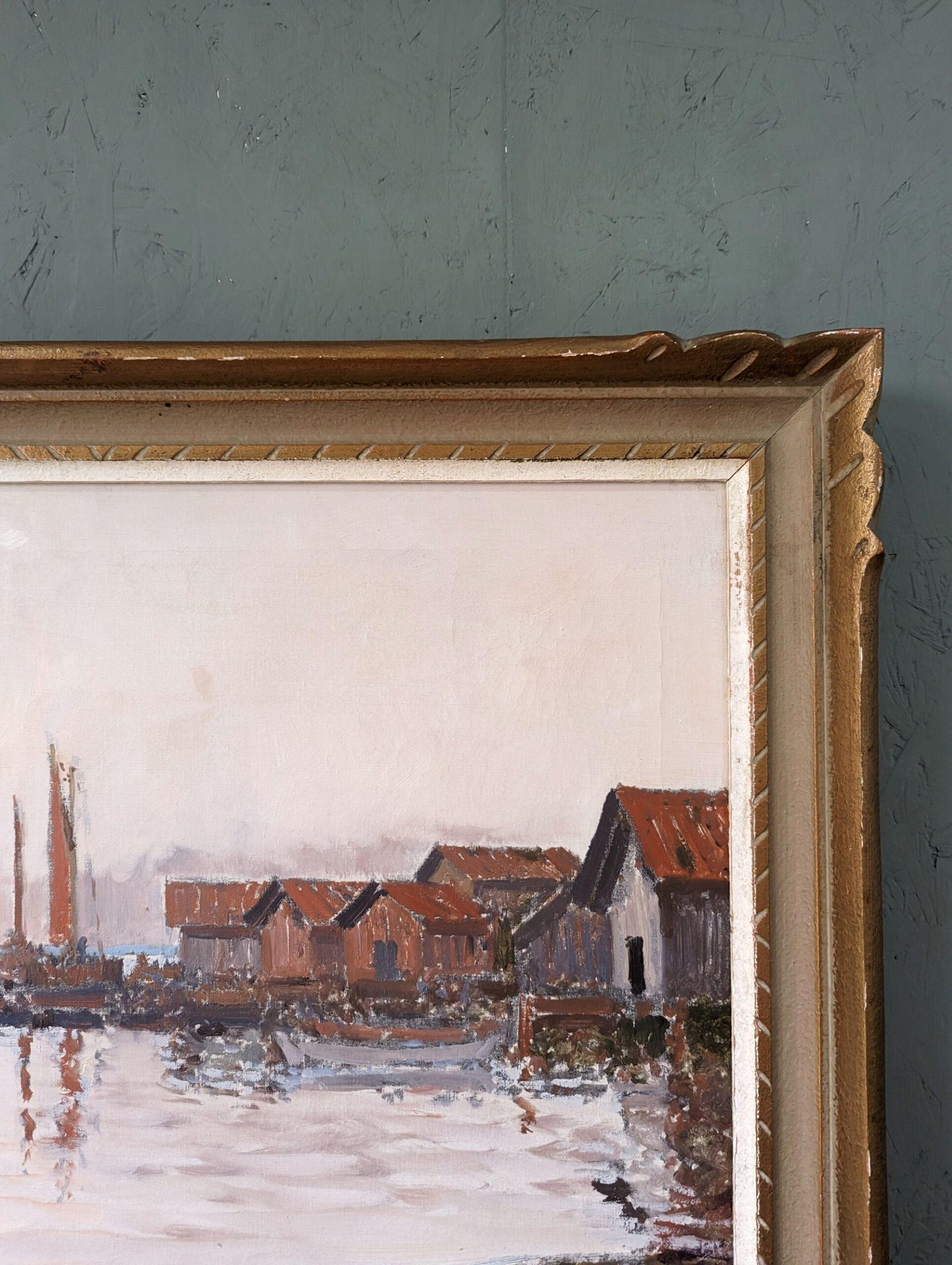 Vintage Mid-Century Modern Swedish Framed Oil Painting - Coastal Sunset 5