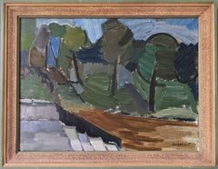 Vintage Mid Century Modern Swedish Framed Oil Painting, Landscape - Green Park