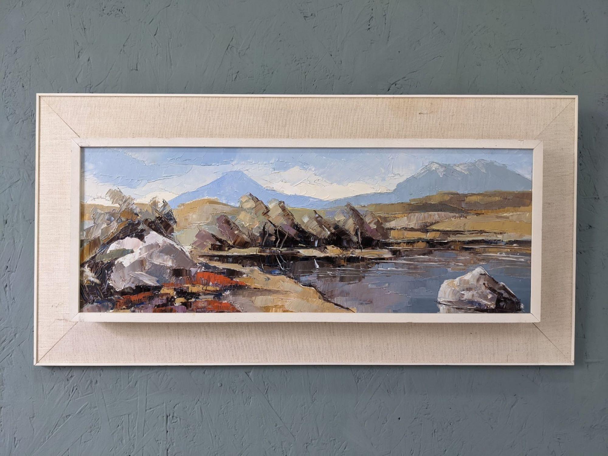 Vintage Mid-Century Modern Swedish Framed Oil Painting - Mountain River 6