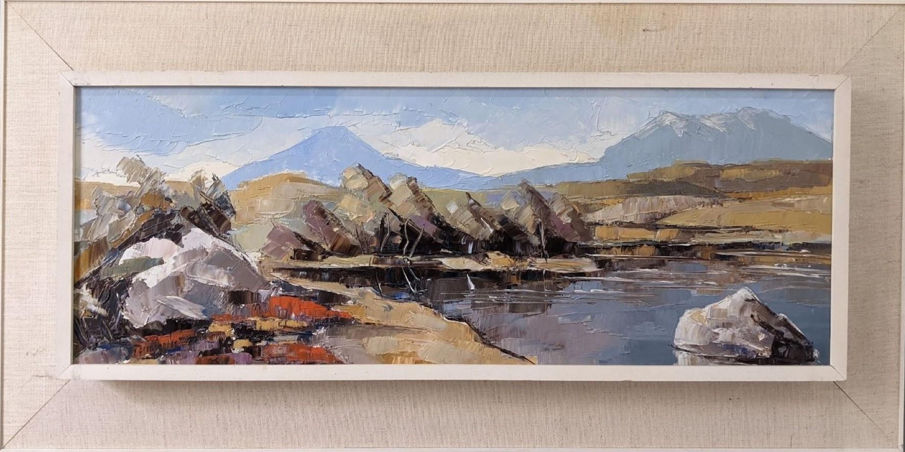 Unknown Landscape Painting - Vintage Mid-Century Modern Swedish Framed Oil Painting - Mountain River