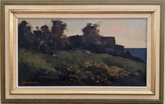 Vintage Mid-Century Modern Swedish Landscape Framed Oil Painting - Dusk