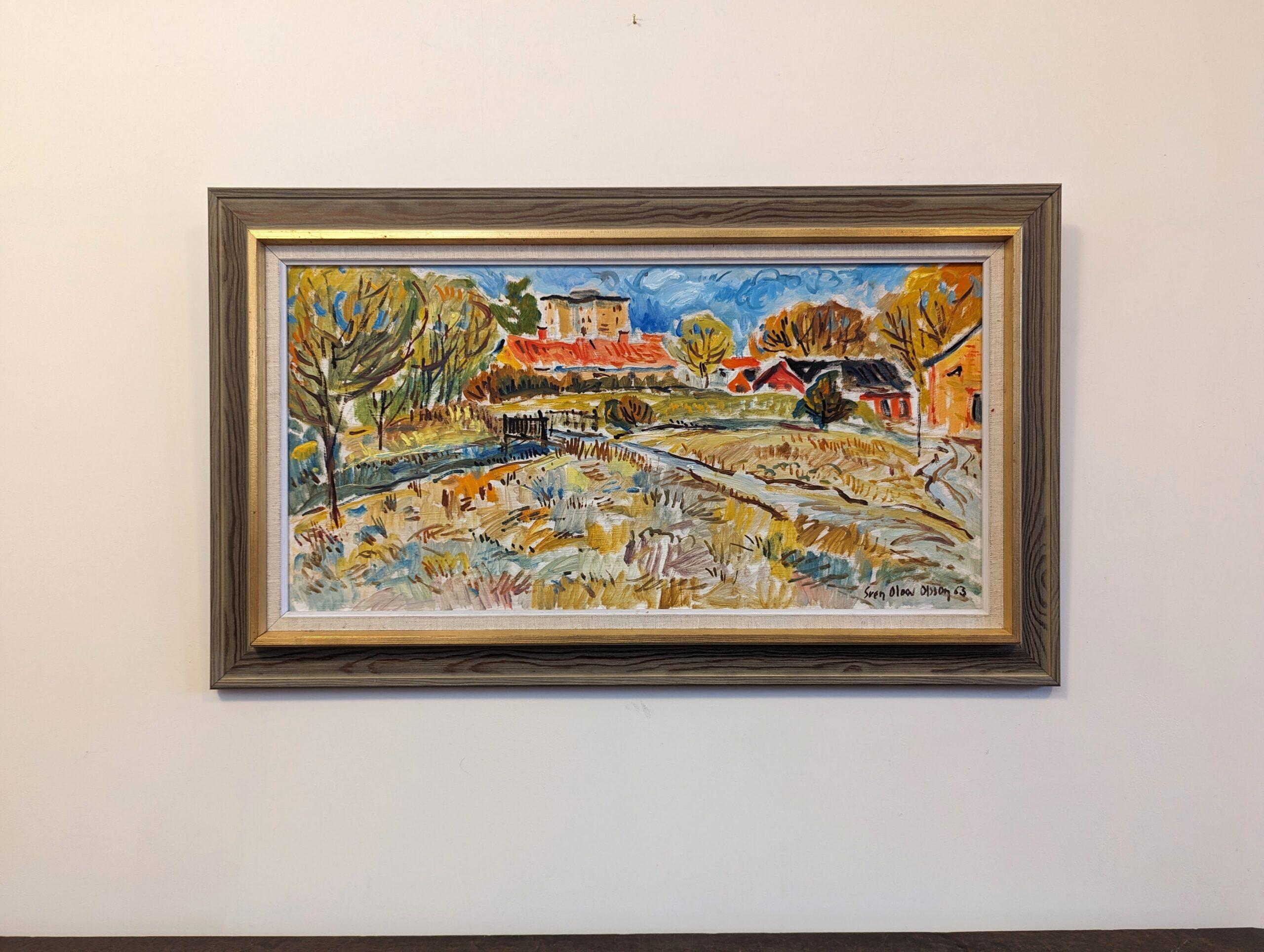 FAUVIST FIELD
Size: 43 x 73 cm (including frame)
Oil on board

A bright and vividly coloured mid century landscape composition, executed in oil onto board and dated 1963.

Characterised by strong colours and fierce brushwork, this painting carries
