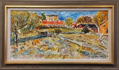 Vintage Mid-Century Modern Swedish Landscape Framed Oil Painting - Fauvist Field