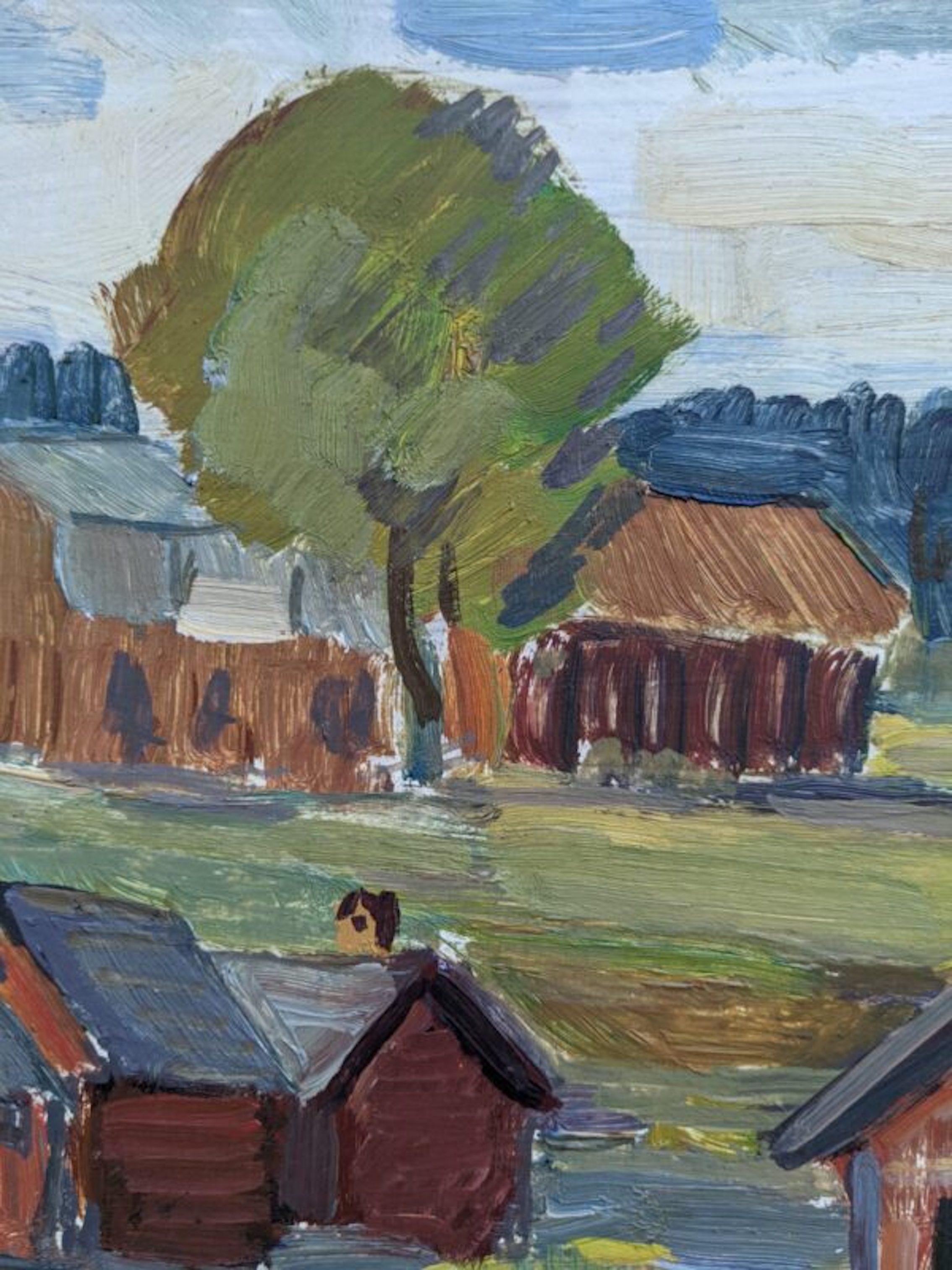 Vintage Mid Century Modern Swedish Landscape Framed Oil Painting - Lake Houses For Sale 5