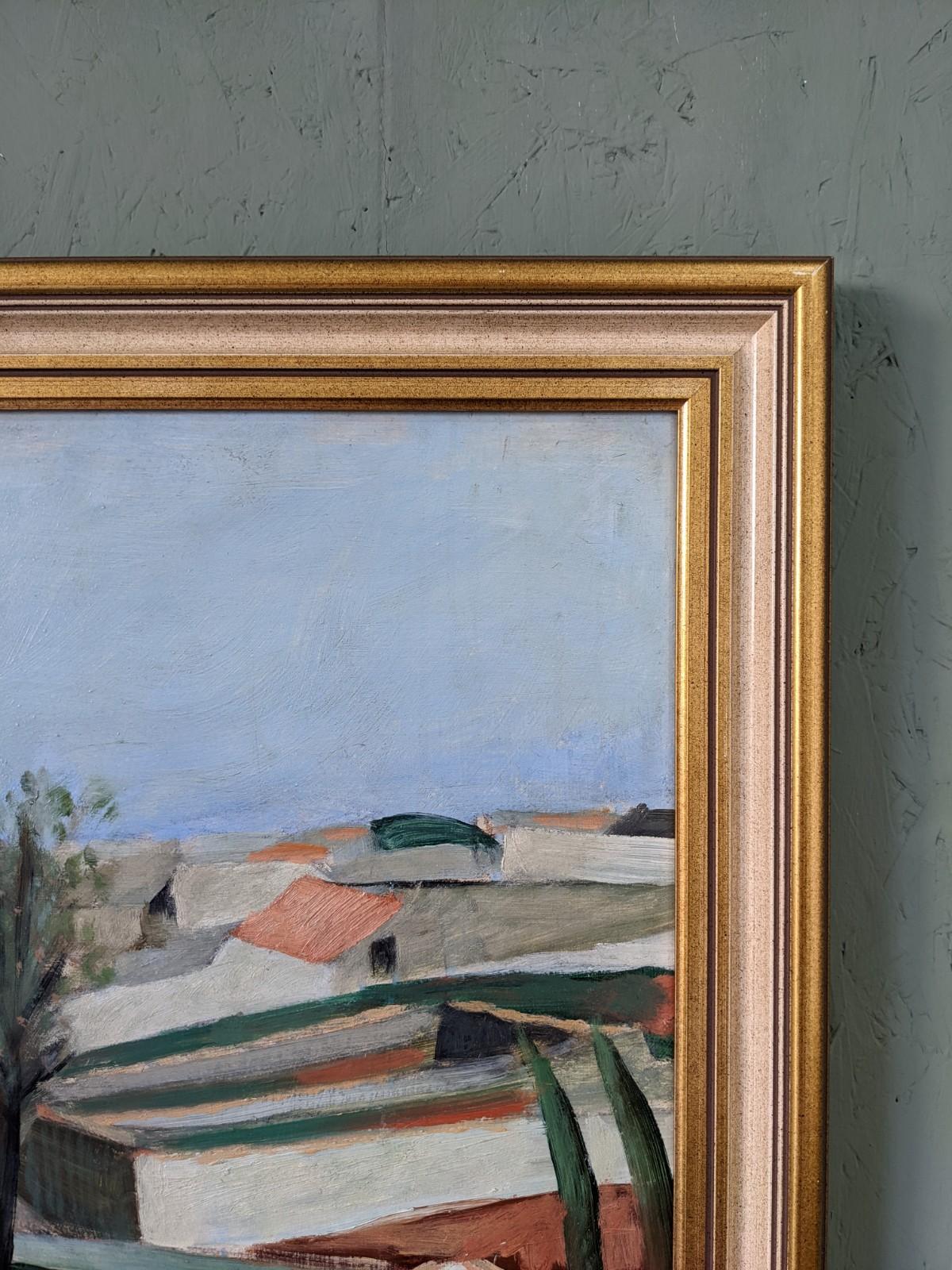 Vintage Mid-Century Modern Swedish Landscape Framed Oil Painting - Slope 6