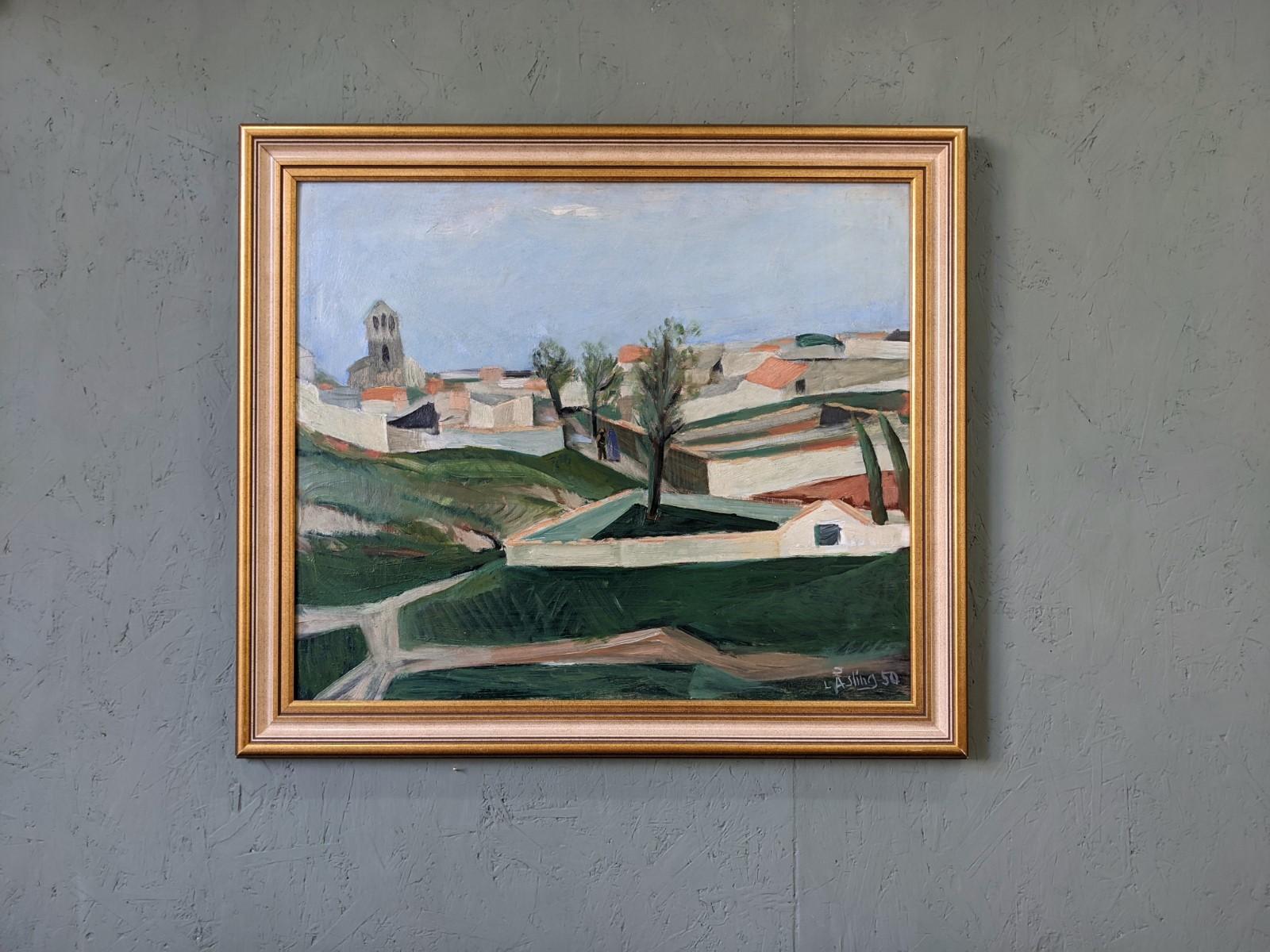 Vintage Mid-Century Modern Swedish Landscape Framed Oil Painting - Slope 7