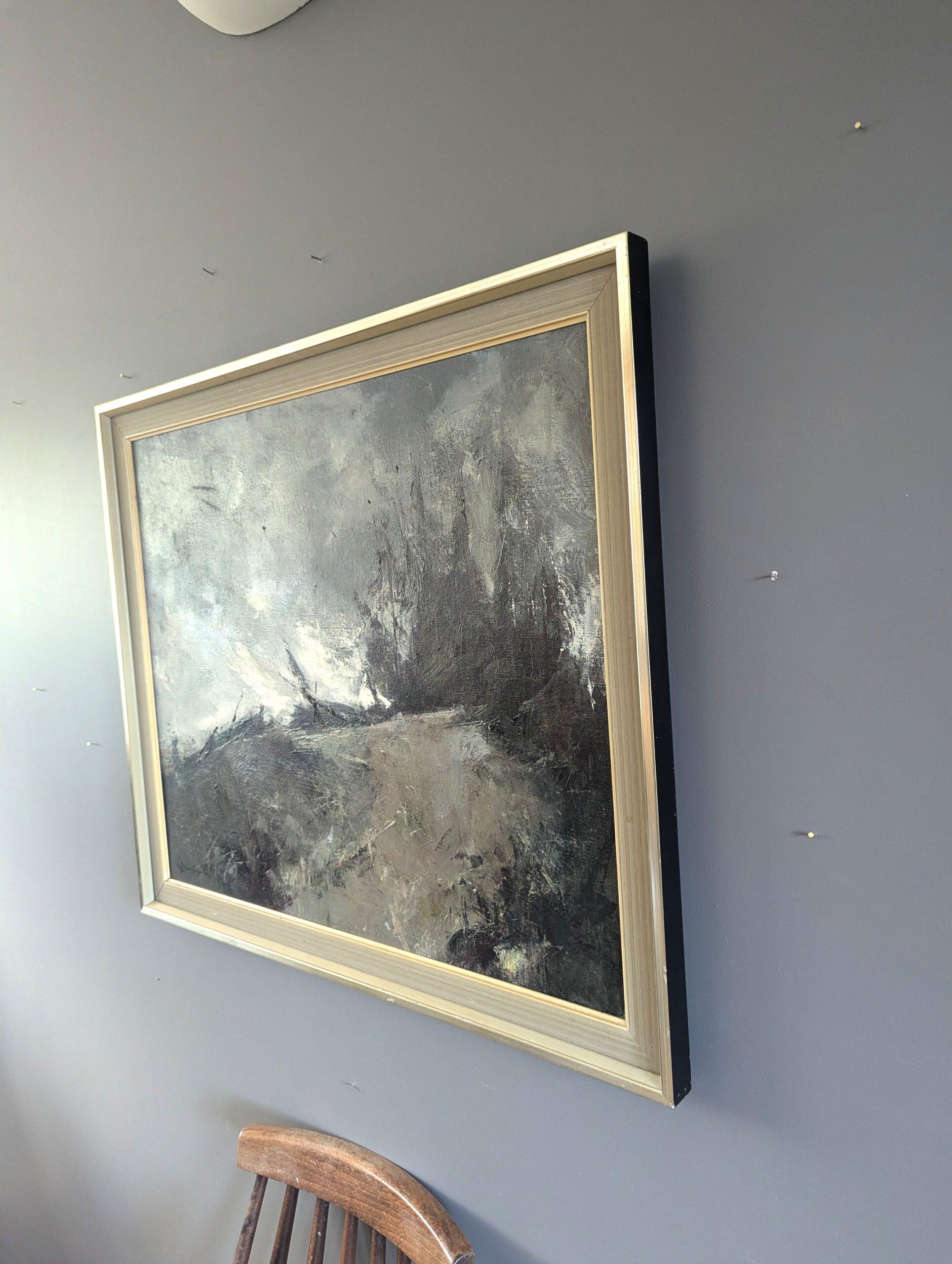 Vintage Mid Century Modern Swedish Landscape Framed Oil Painting - Storm's Edge For Sale 2
