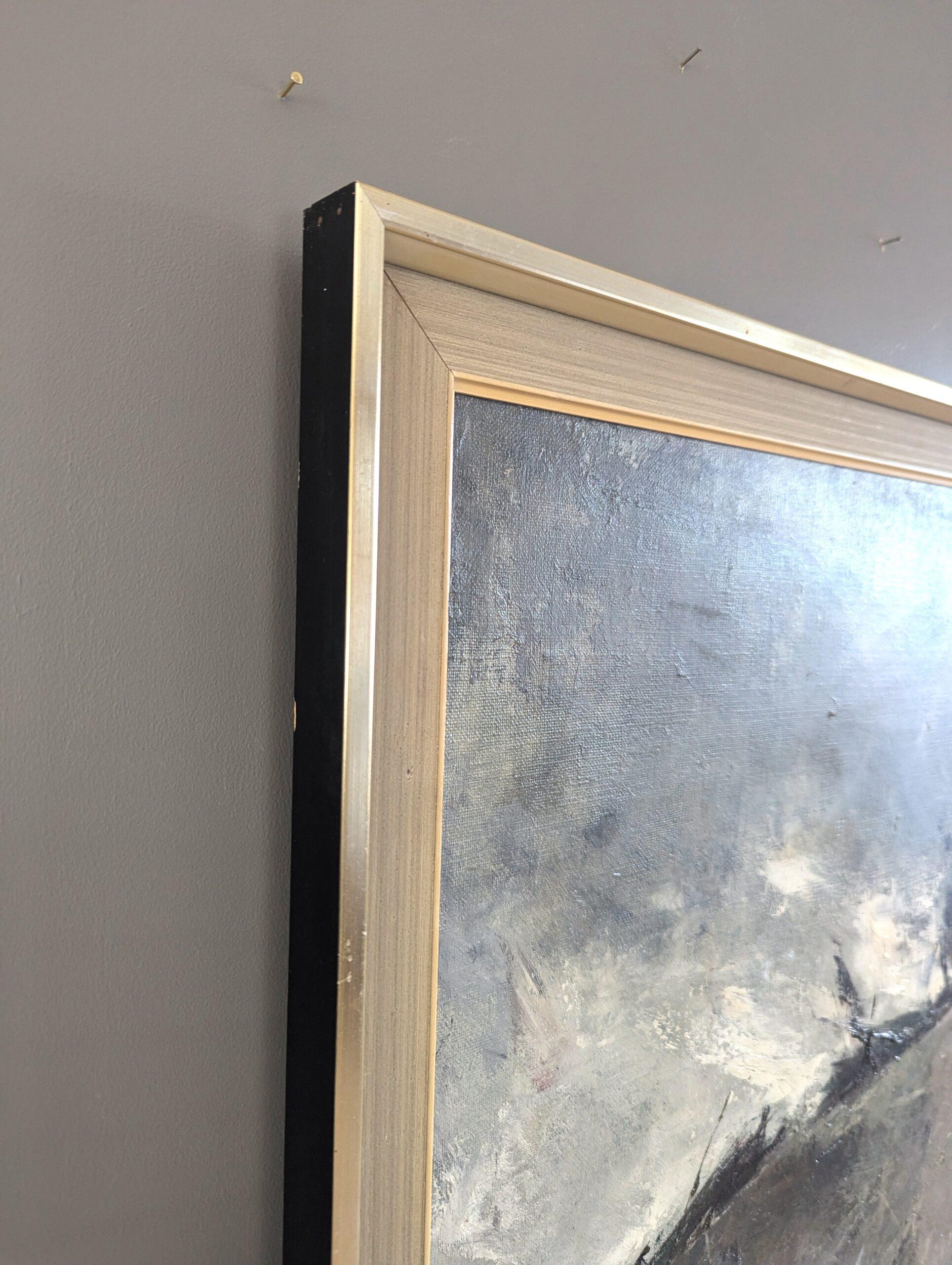 Vintage Mid Century Modern Swedish Landscape Framed Oil Painting - Storm's Edge For Sale 3