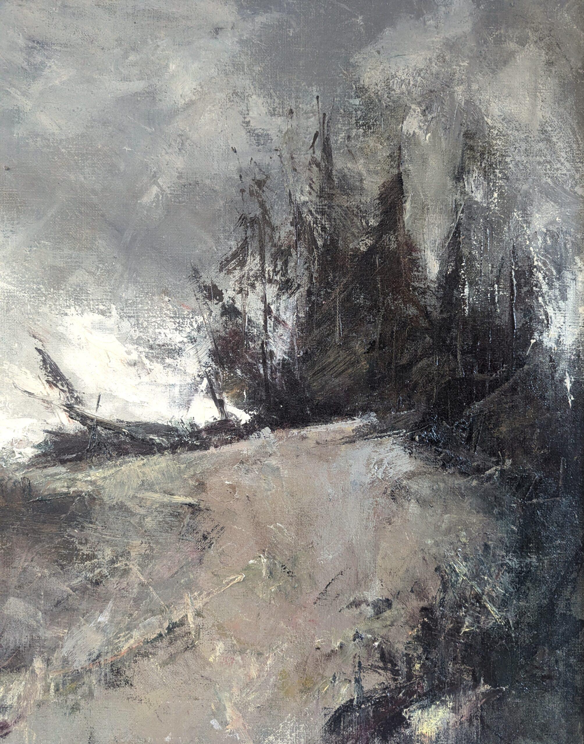 Vintage Mid Century Modern Swedish Landscape Framed Oil Painting - Storm's Edge For Sale 6