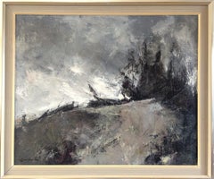 Vintage Mid Century Modern Swedish Landscape Framed Oil Painting - Storm's Edge