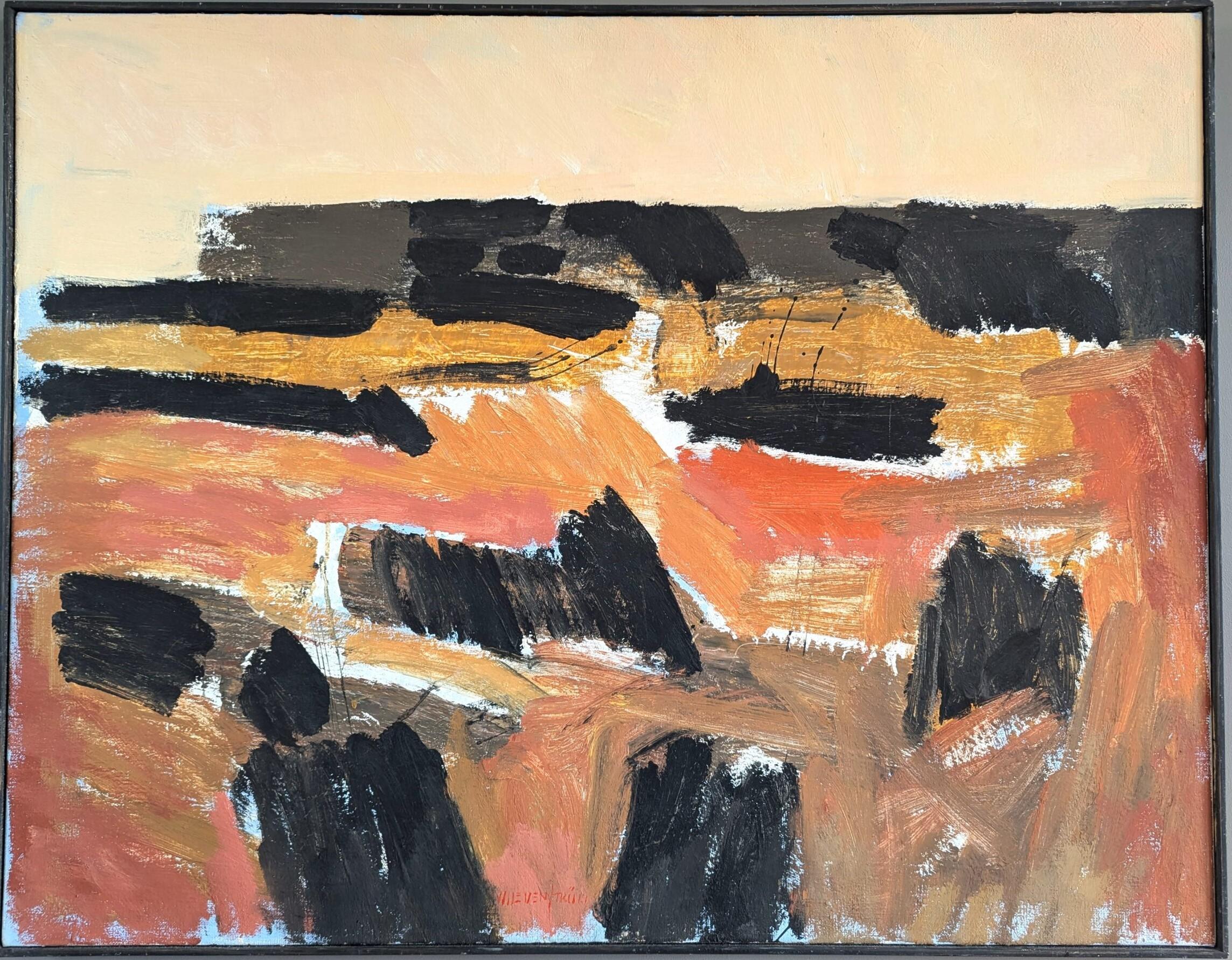 Vintage Mid Century Modern Swedish Landscape Oil Painting - Abstract Horizon