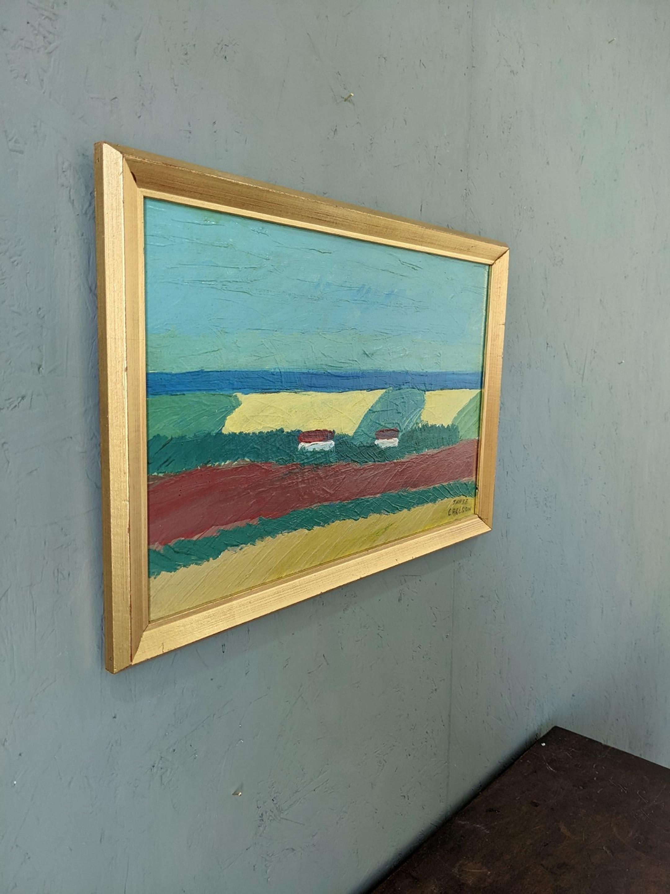 Vintage Mid-Century Modern Swedish Landscape Oil Painting - Fields in Summer (Campi d'estate) 1