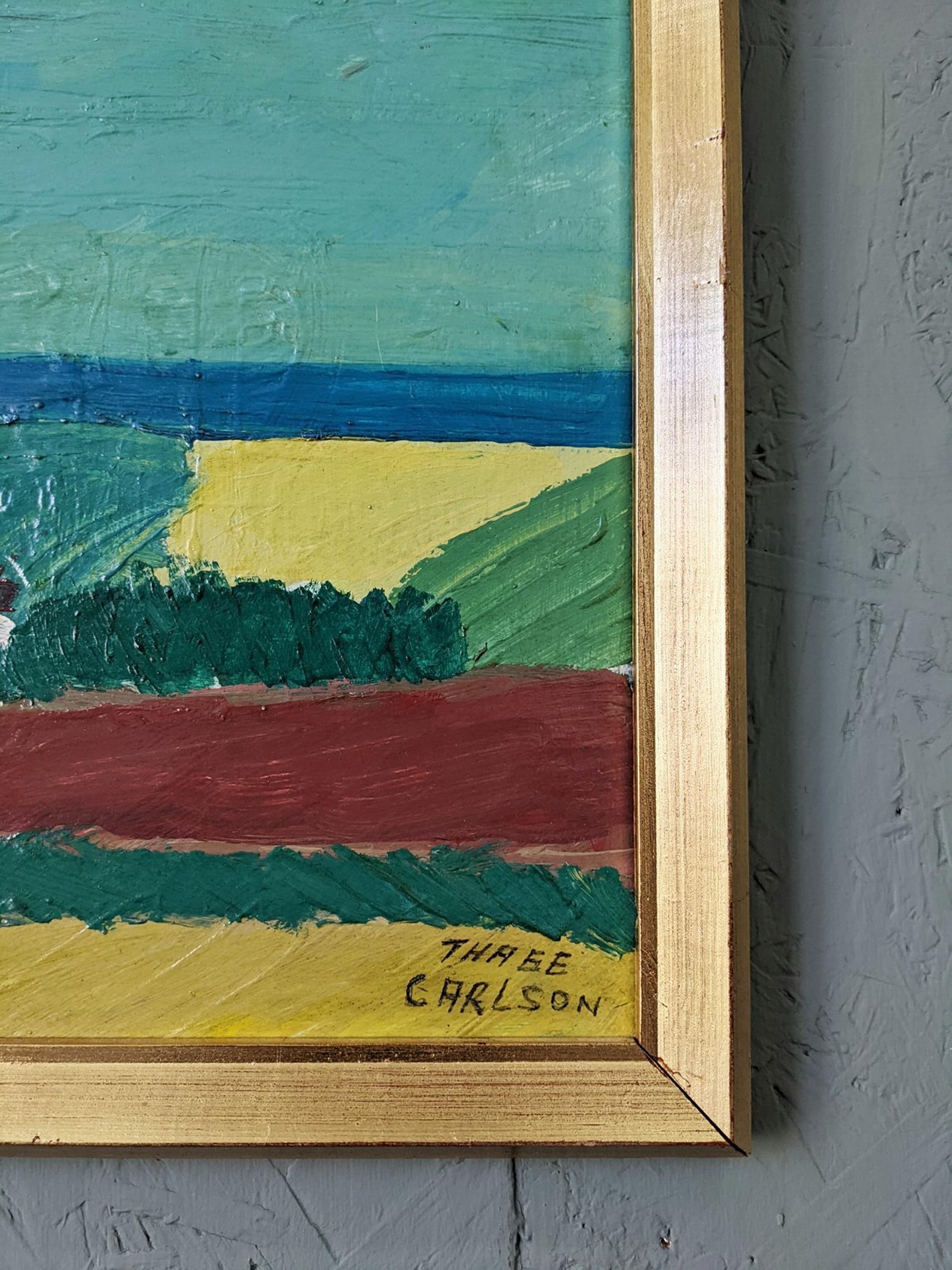 Vintage Mid-Century Modern Swedish Landscape Oil Painting - Fields in Summer (Campi d'estate) 3