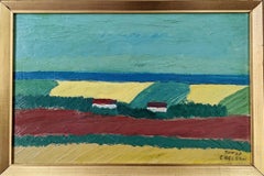 Schwedische Landschaft, Vintage, Mid-Century Modern, Ölgemälde, Felder im Sommer