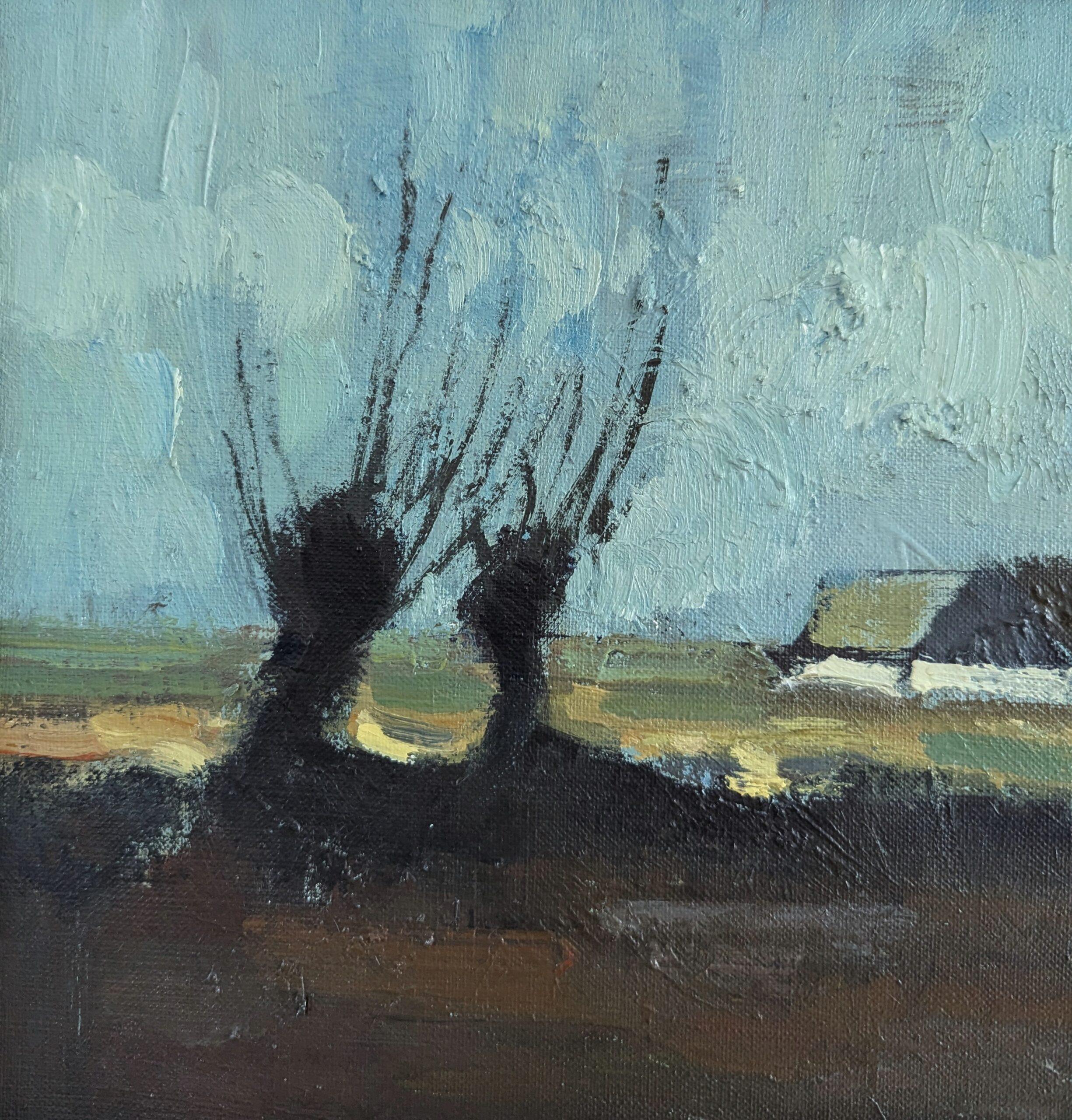 Vintage Mid-Century Modern Swedish Landscape Oil Painting - From the Distance For Sale 7